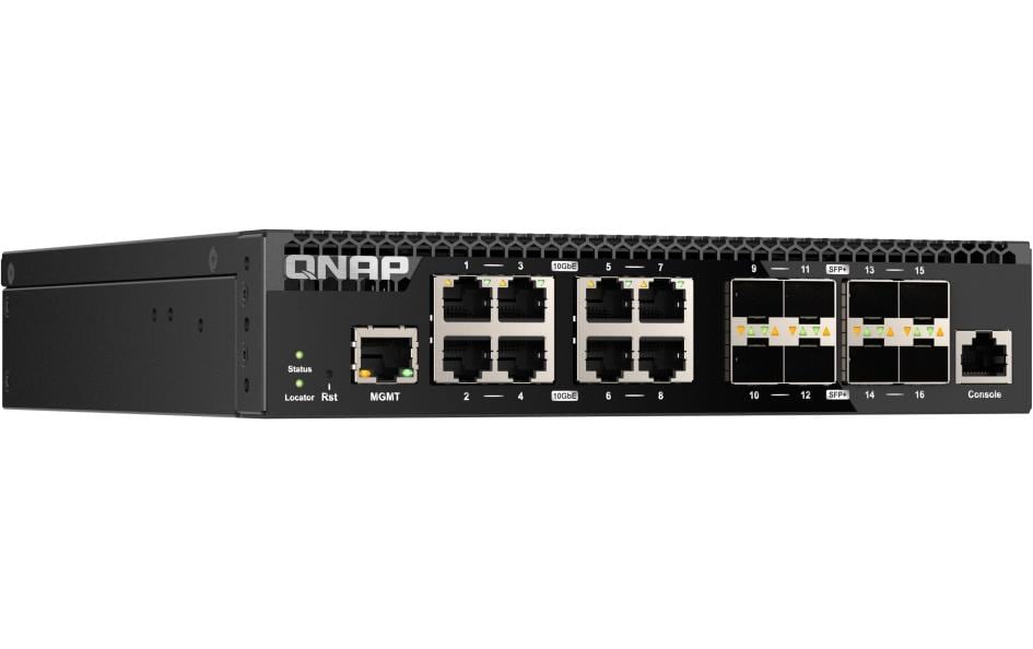 QNAP QSW-M3216R-8S8T – Smart-Managed L2/L3 Switch – 8× 1/2,5/5/10G, 8× SFP+, 19", 1U