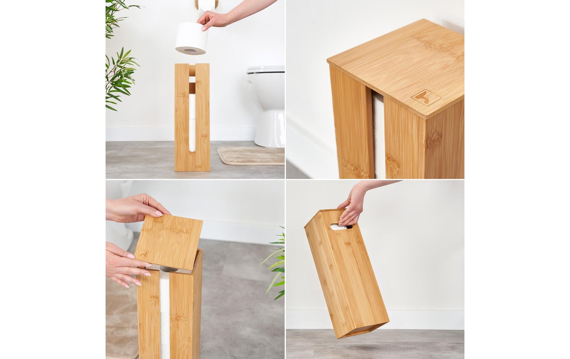Hennez Toilettenpapierständer – Bambus, Braun, für 4 Rollen, H 42 cm, Ø 13,5 cm