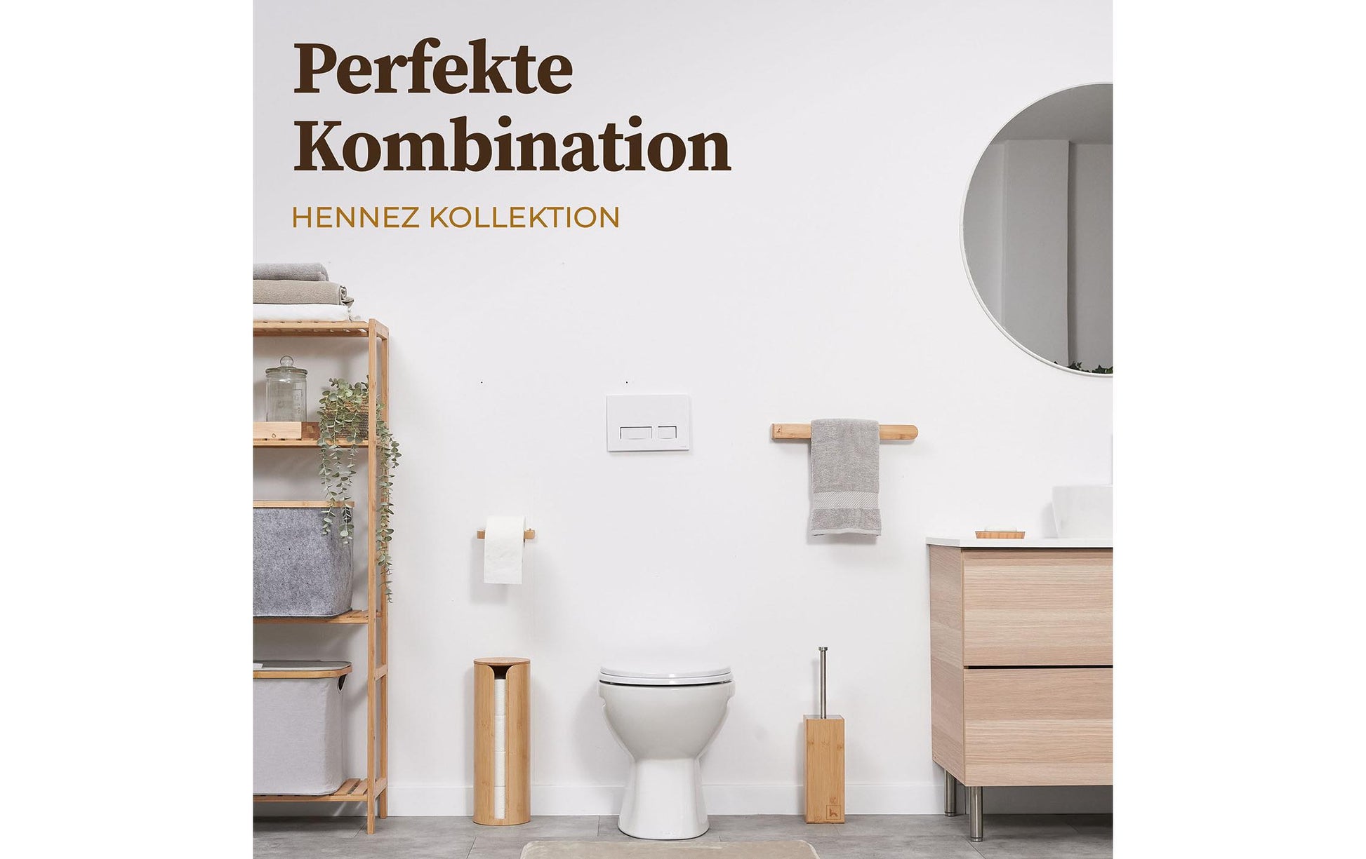 Hennez Evan – Toilettenpapierhalter – Bambus, Braun, Zum Bohren, 15 × 11 × 1,5 cm