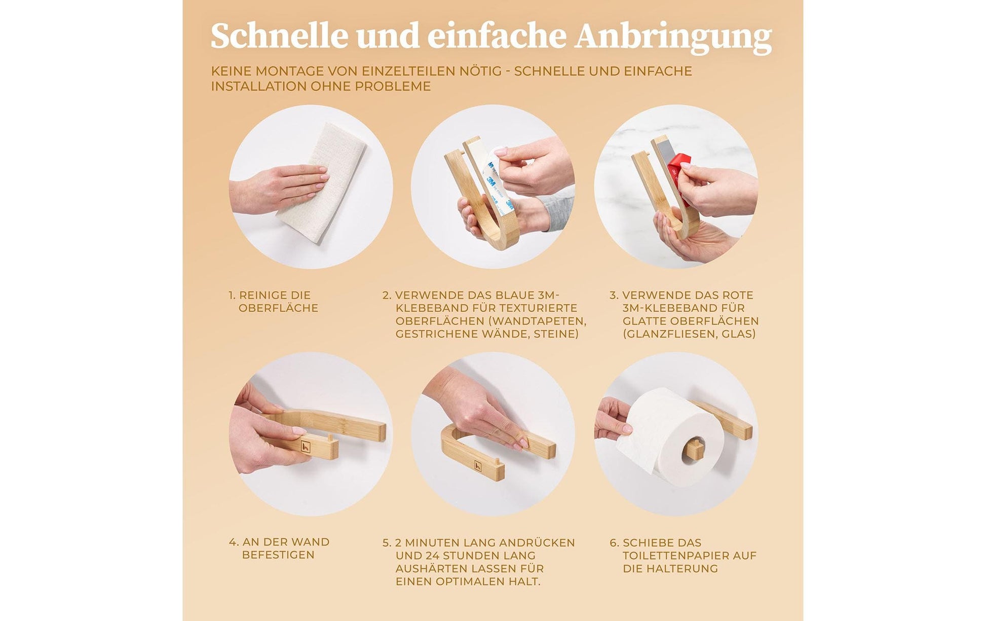 Hennez Evan – Toilettenpapierhalter – Bambus, Braun, Zum Bohren, 15 × 11 × 1,5 cm