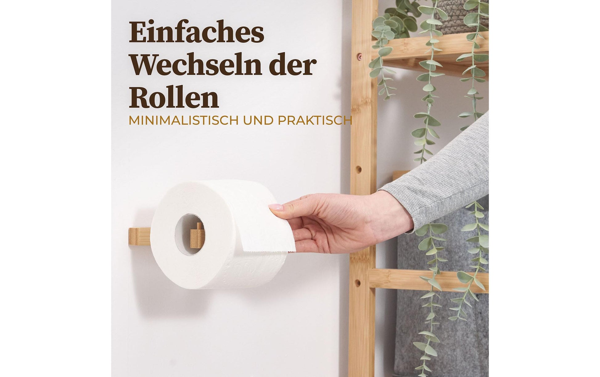 Hennez Evan – Toilettenpapierhalter – Bambus, Braun, Zum Bohren, 15 × 11 × 1,5 cm
