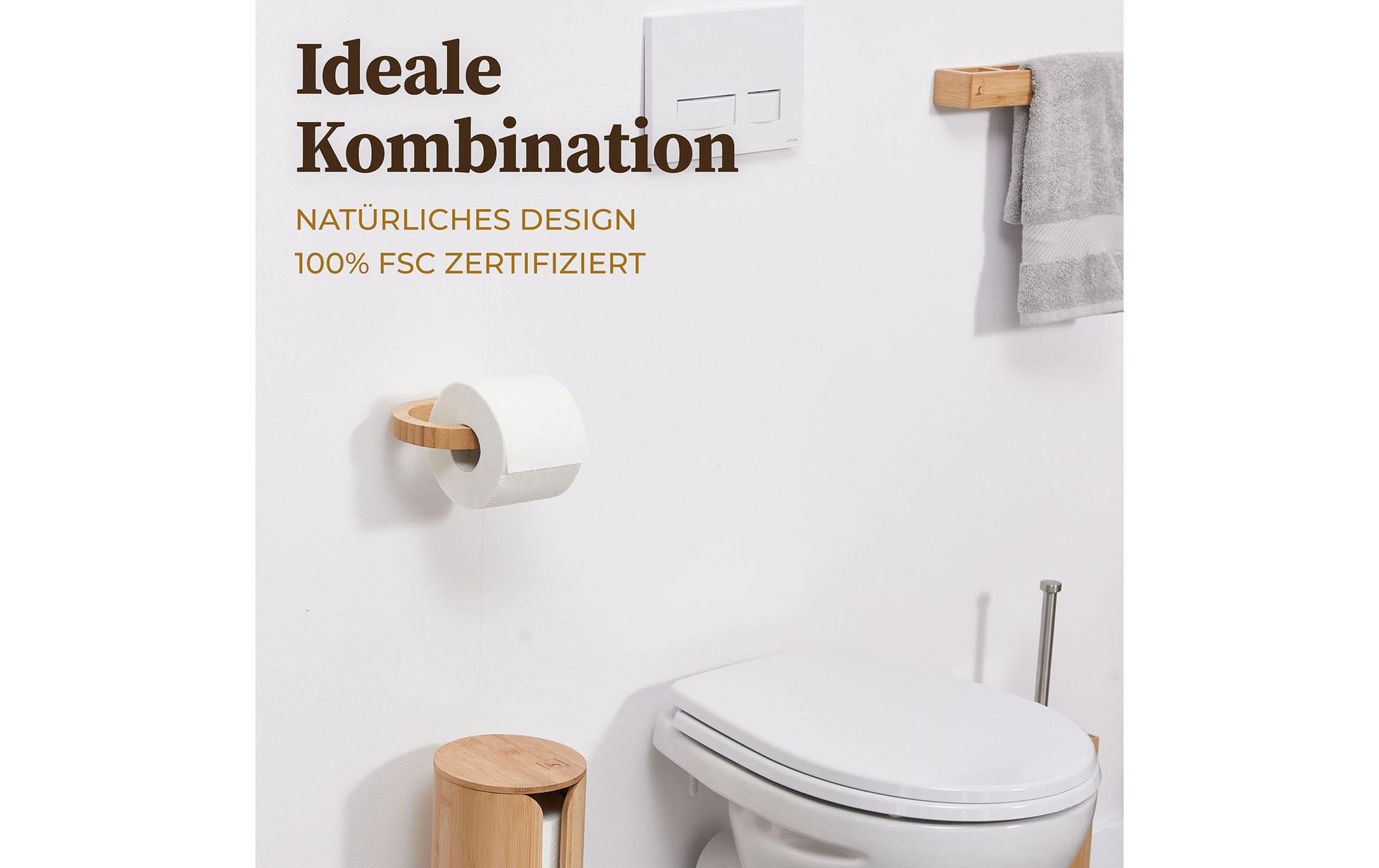 Hennez Evan – Toilettenpapierhalter – Bambus, Braun, Zum Bohren, 15 × 11 × 1,5 cm