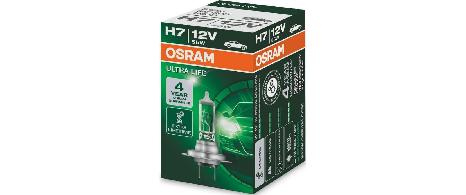 Osram Halogen-Leuchtmittel H7 PX26d – 55 W, 12 V – ULTRA LIFE 64210ULT