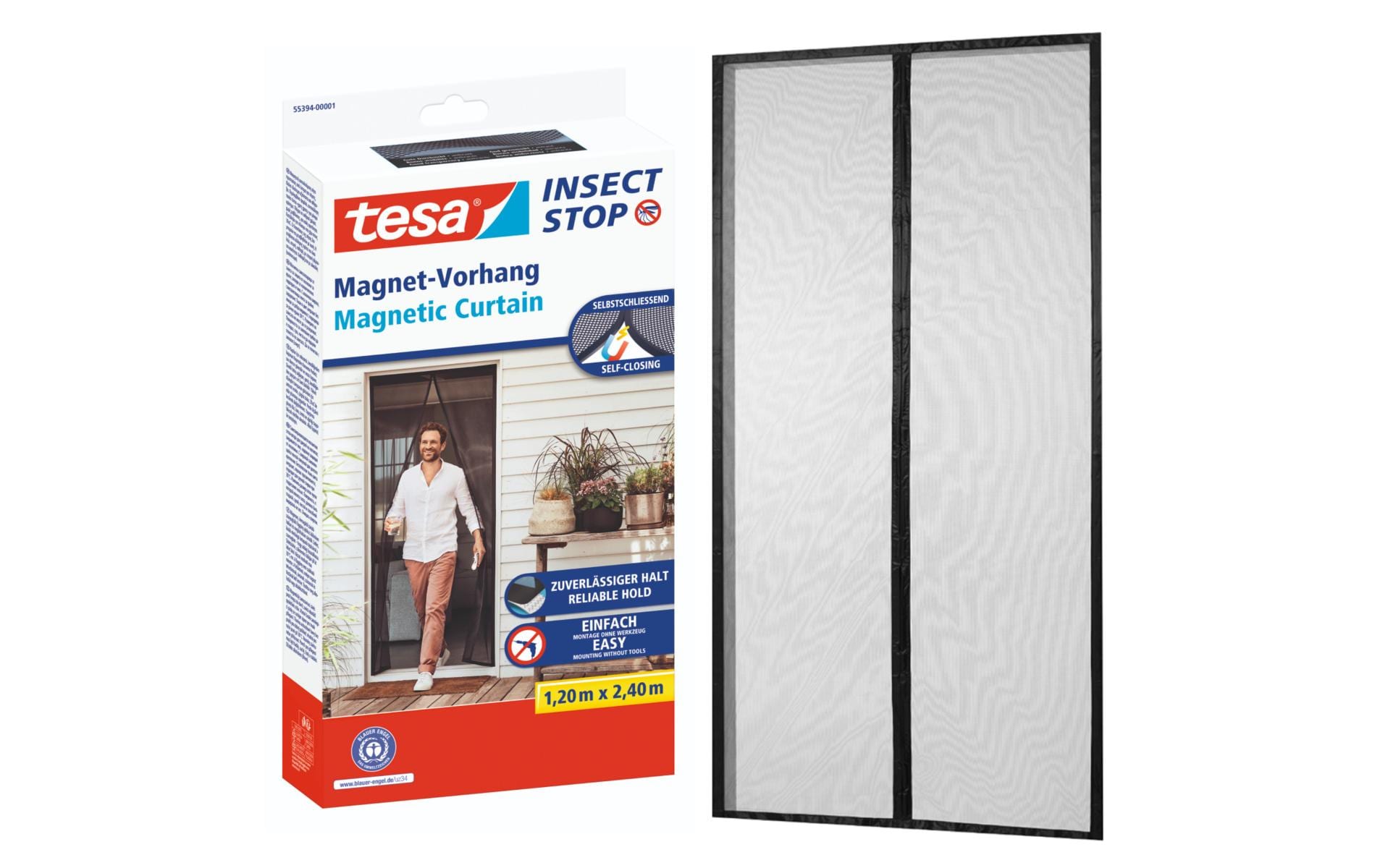 TESA Fliegengitter Tür – 120 × 240 cm – Anthrazit – Magnetbefestigung, selbstschliessend – für Fluginsekten