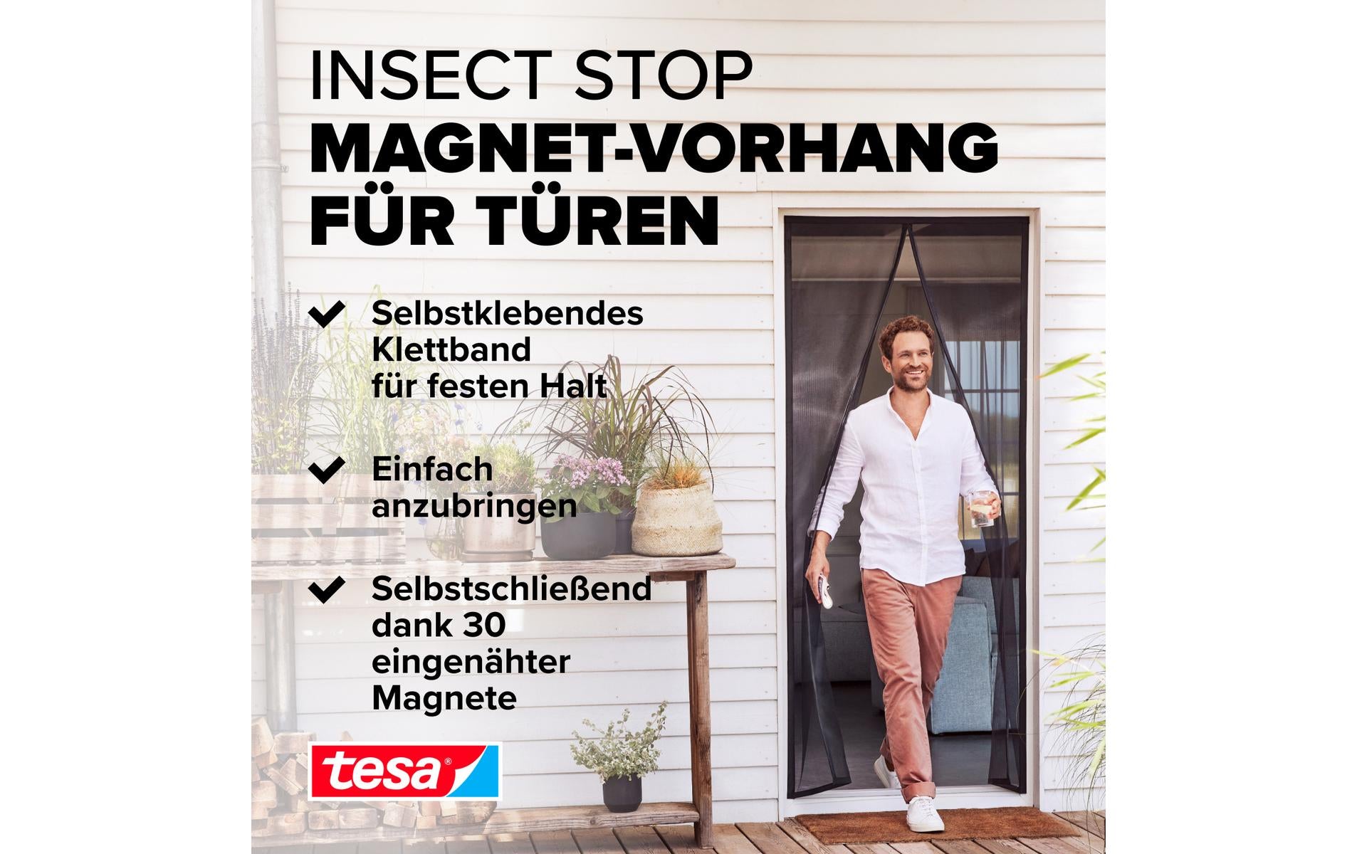 TESA Fliegengitter Tür – 120 × 240 cm – Anthrazit – Magnetbefestigung, selbstschliessend – für Fluginsekten