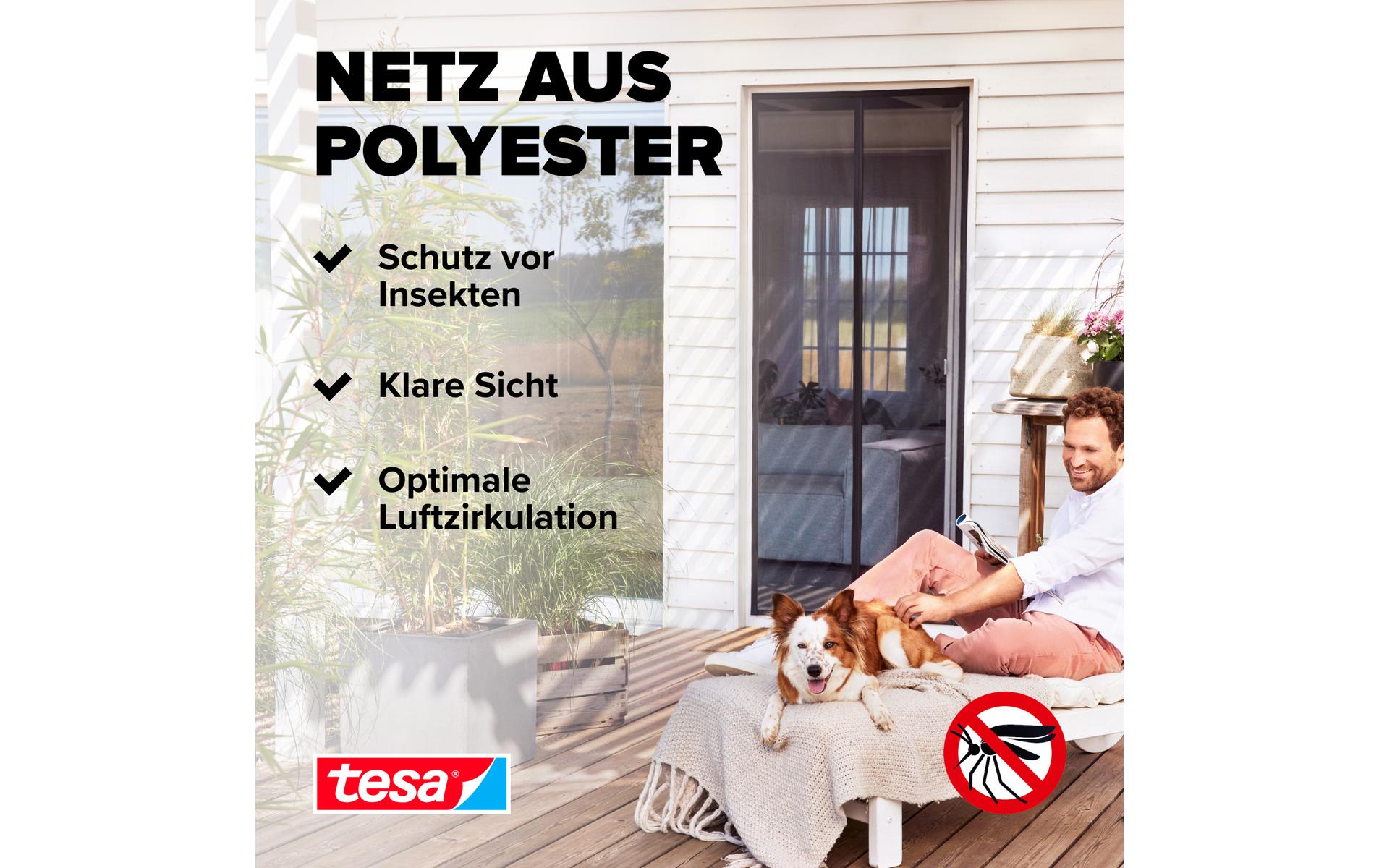 TESA Fliegengitter Tür – 120 × 240 cm – Anthrazit – Magnetbefestigung, selbstschliessend – für Fluginsekten