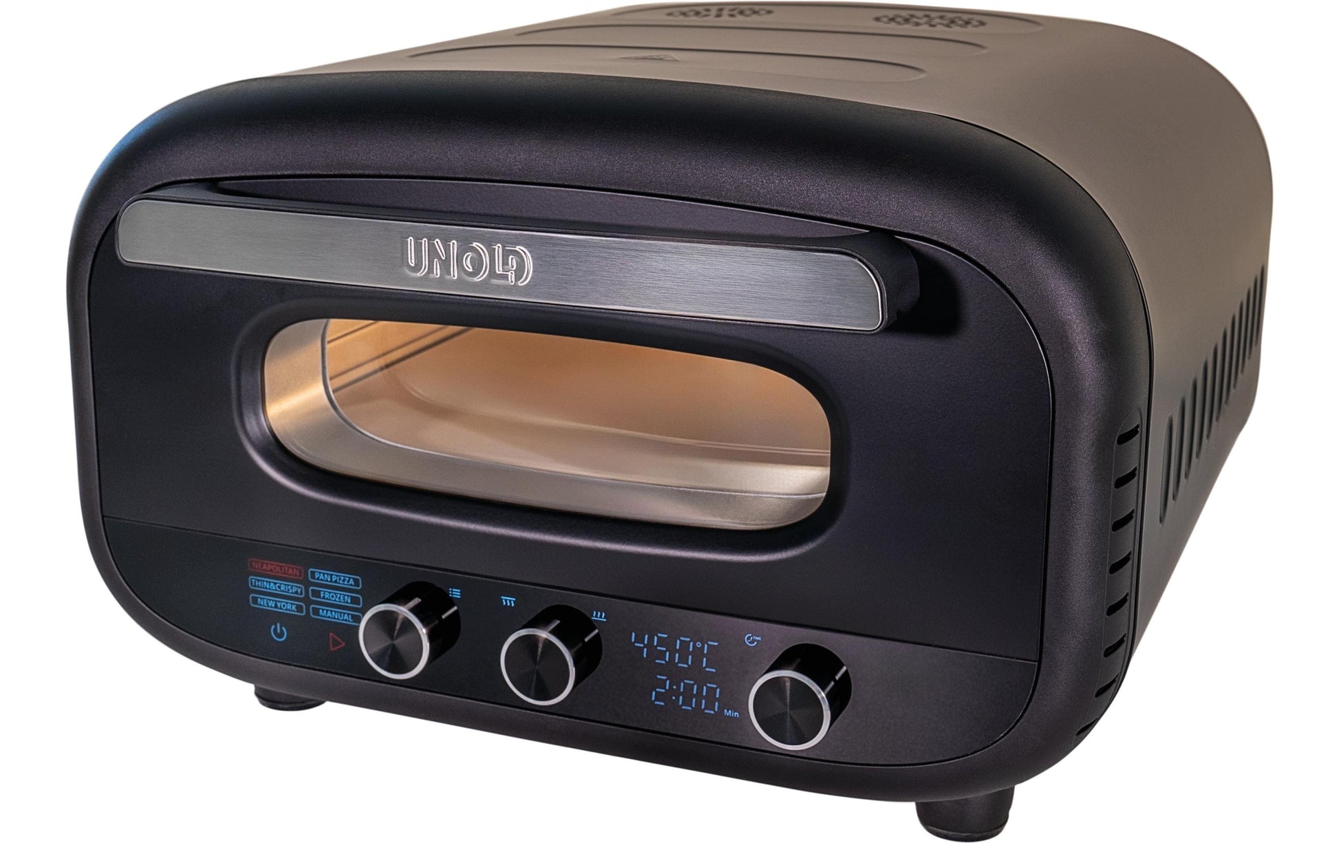 Unold Pizzaofen Don Alfredo 68805 – 1 Pizza, Ø 30 cm, 1700 W – schwarz/edelstahl
