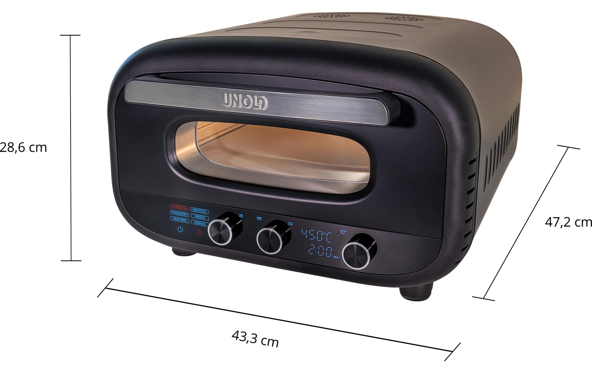 Unold Pizzaofen Don Alfredo 68805 – 1 Pizza, Ø 30 cm, 1700 W – schwarz/edelstahl