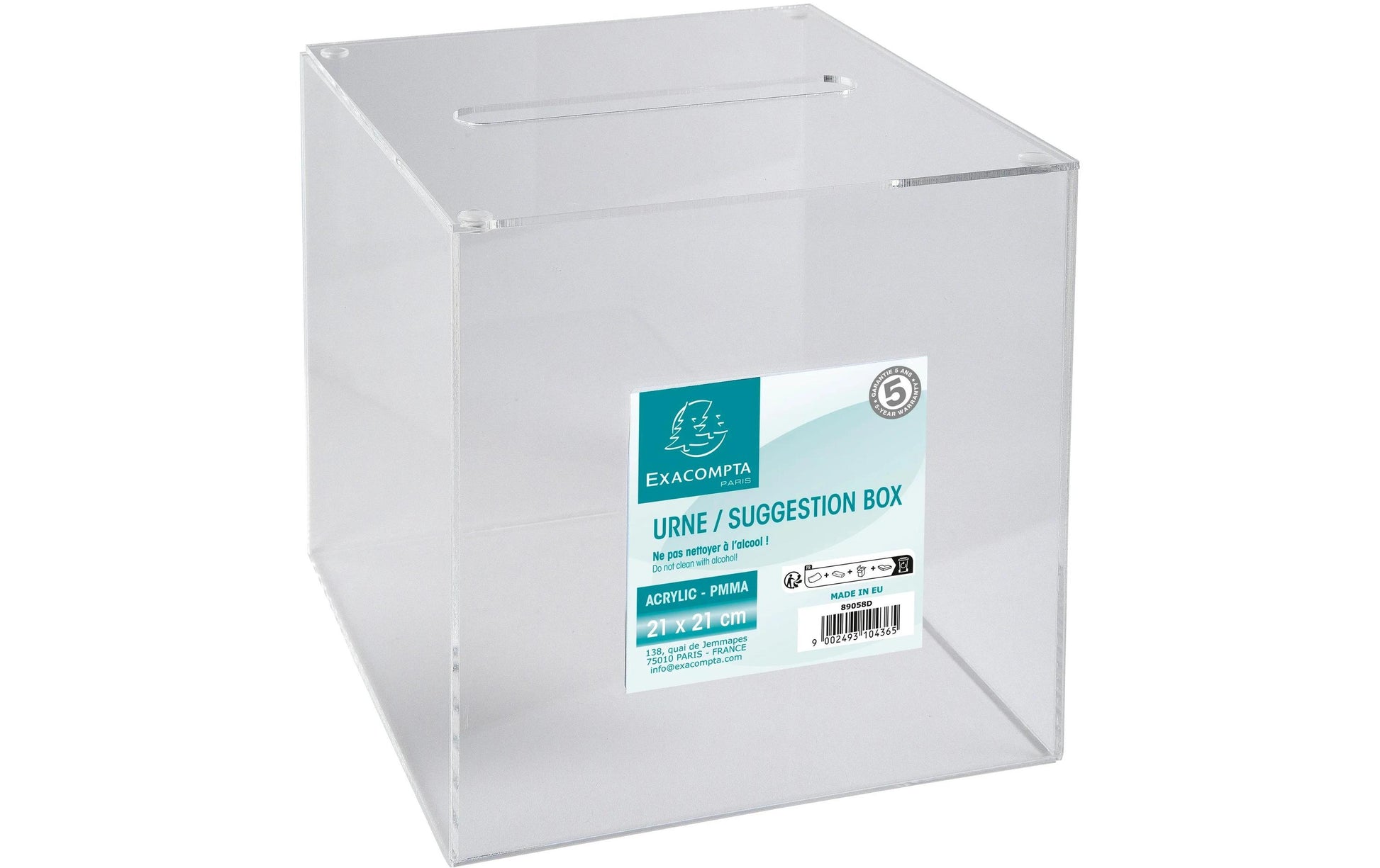 Exacompta Einwurfbox – abnehmbarer Deckel – Acryl, transparent – 210 × 210 × 210 mm – für 210 × 210 mm