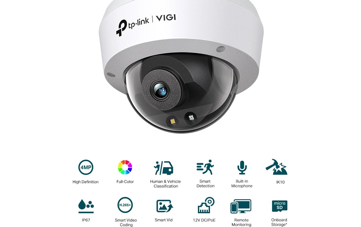 TP-Link VIGI Dome-Netzwerkkamera – 4 MP, Nachtsicht 30 m, IP67