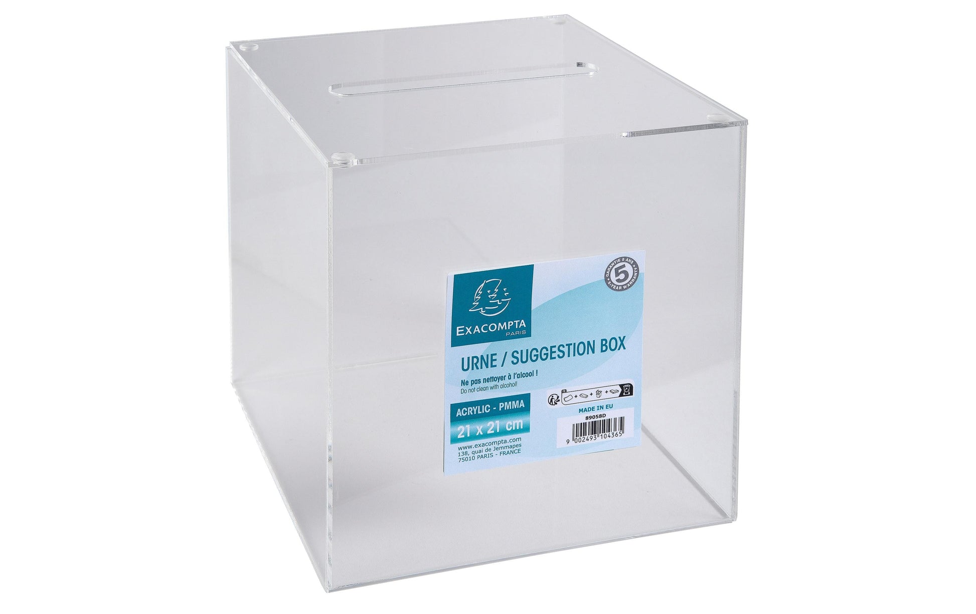 Exacompta Einwurfbox – abnehmbarer Deckel – Acryl, transparent – 210 × 210 × 210 mm – für 210 × 210 mm