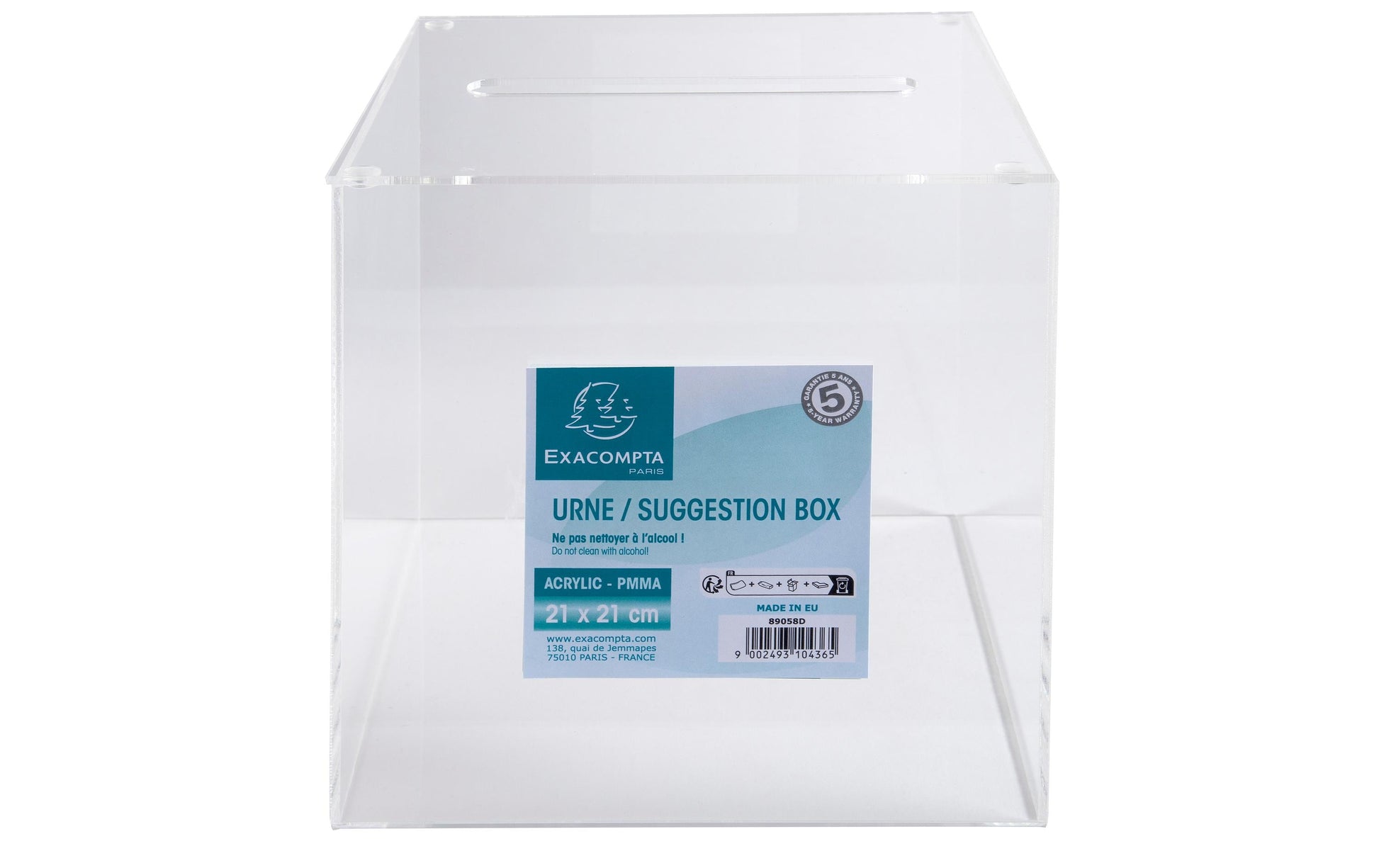 Exacompta Einwurfbox – abnehmbarer Deckel – Acryl, transparent – 210 × 210 × 210 mm – für 210 × 210 mm