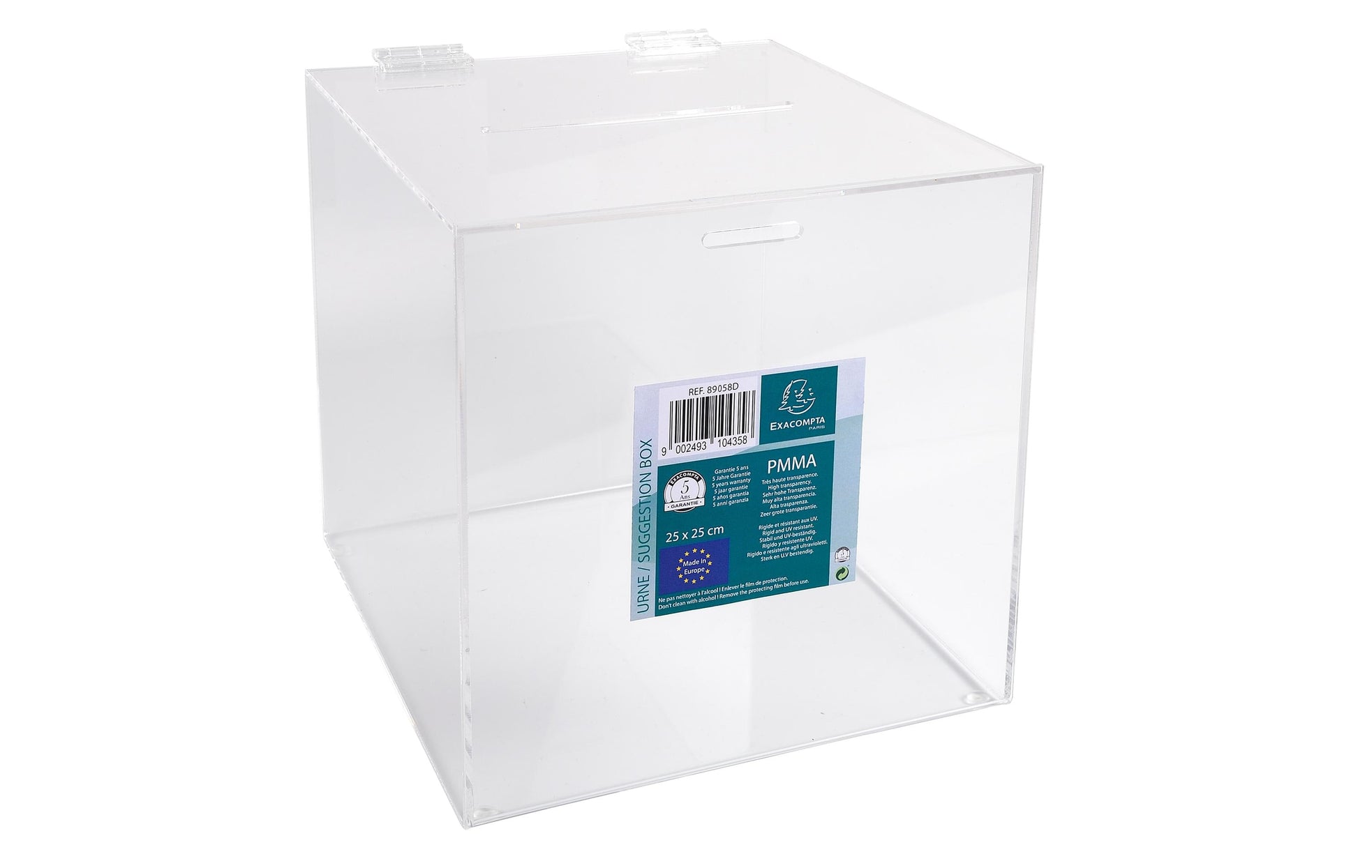 Exacompta Einwurfbox – abnehmbarer Deckel – Acryl, transparent – 210 × 210 × 210 mm – für 210 × 210 mm