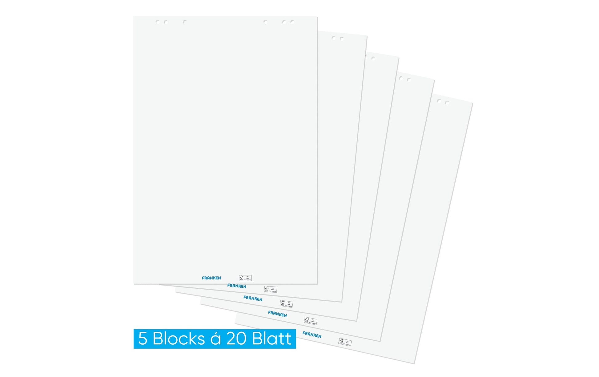 Franken F2120 Flipchartblock Blanko – 68 × 98 cm, 5er Pack, 80 g/m²