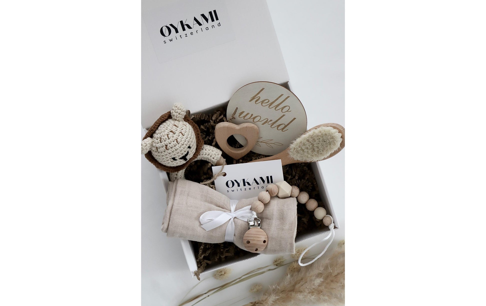 OYKAMI Geschenkbox Zürich – 18,5 × 7,0 × 18,5 cm – ab 0 J. – Baumwolle, Holz – braun, beige