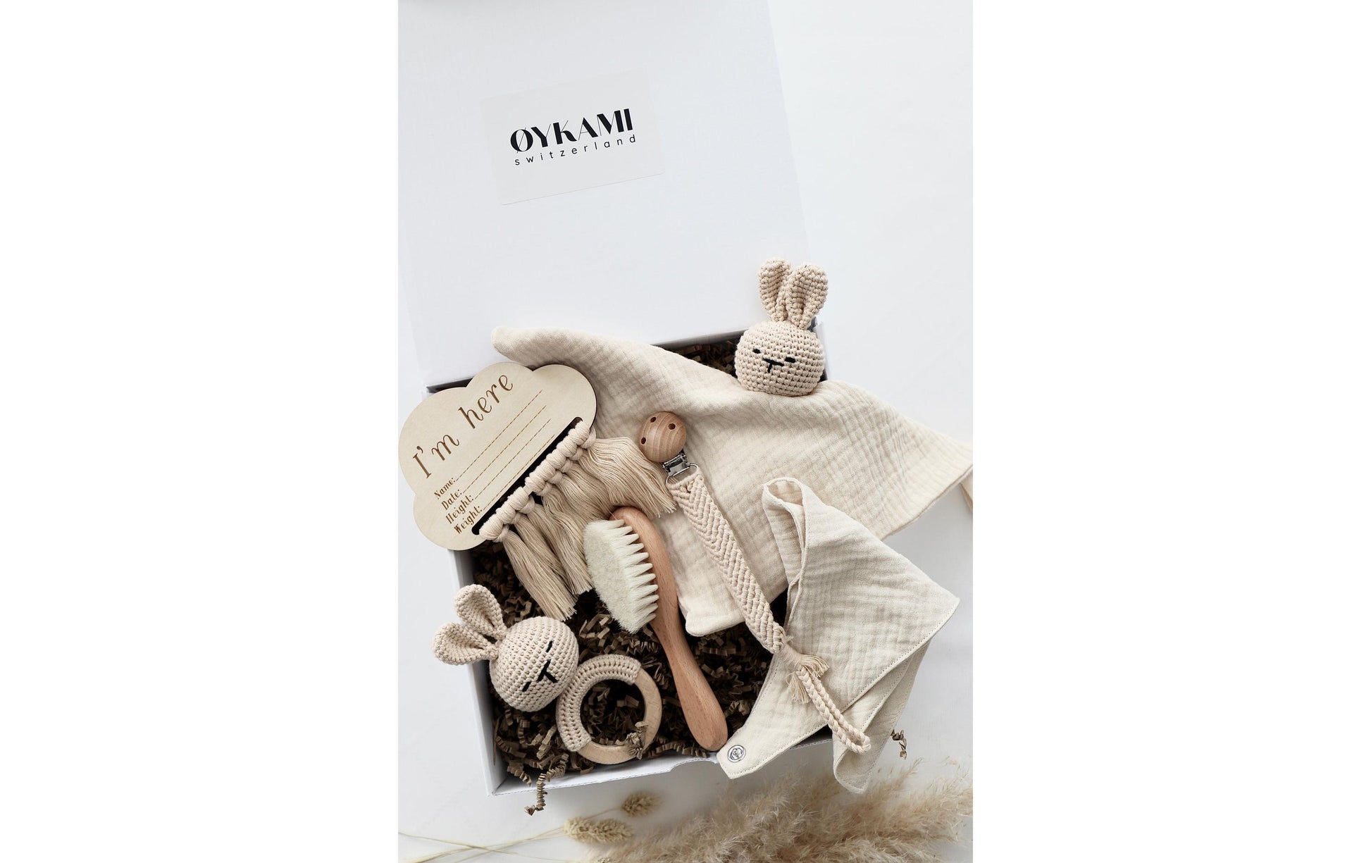 Oykami Geschenkbox Salzburg – Hase, Beissring – Holz, Baumwolle – ab 0 Jahren – beige