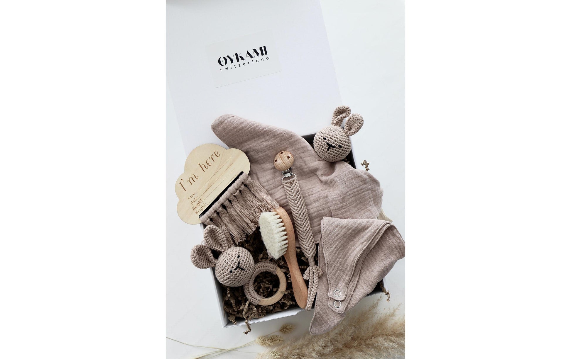 OYKAMI Geschenkbox – Baumwolle, Holz, Rosa