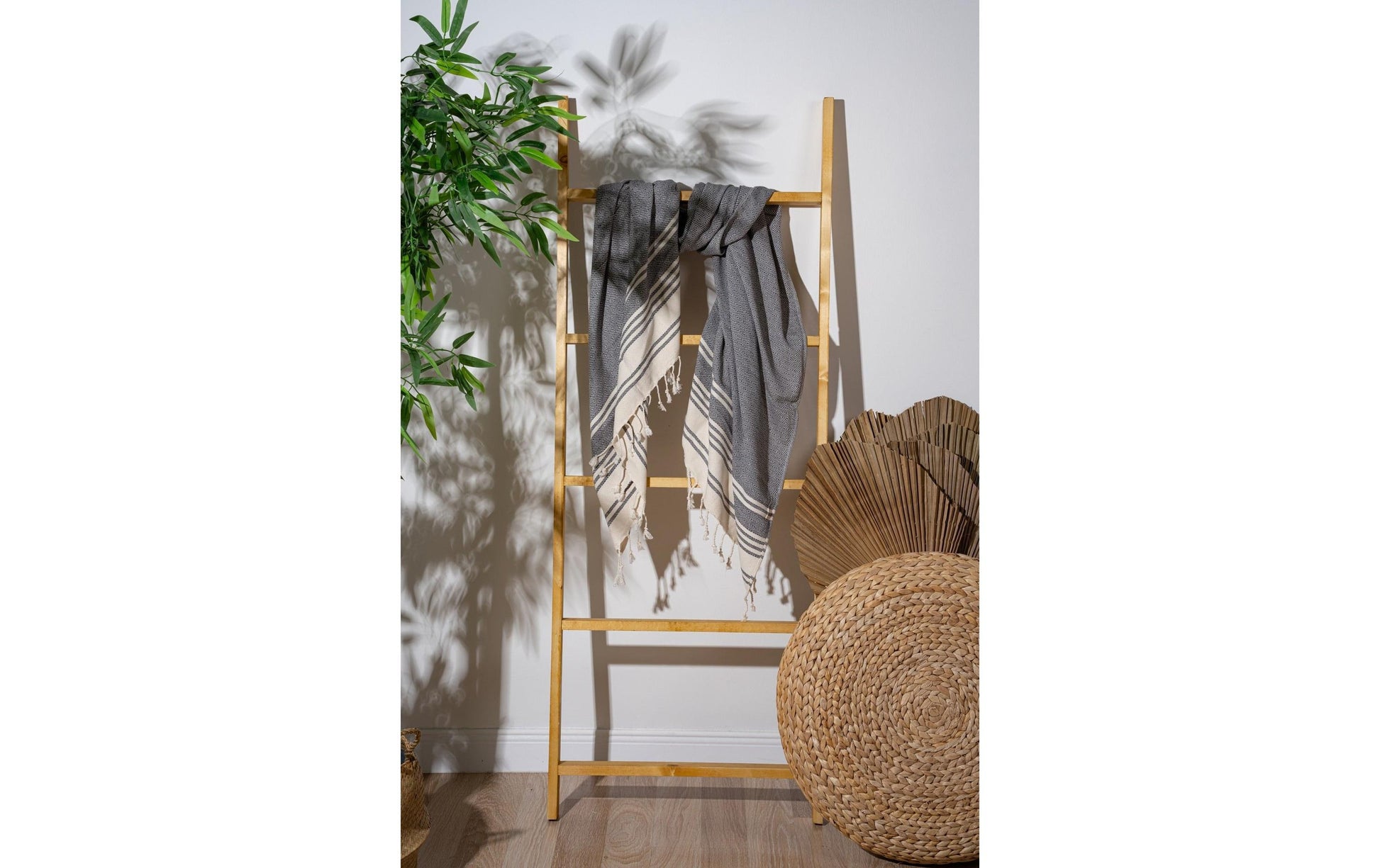 Foutastic Strandtuch New Diamond – 90 × 170 cm, Anthrazit/Beige, 60% Baumwolle/40% Polyester