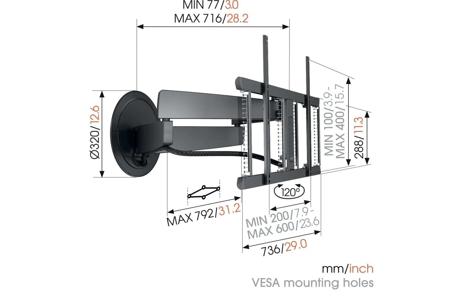 Vogel's Vogels TVM 7675P – Wandhalterung, drehbar, für 40–77", VESA 600×400, bis 35 kg, motorisiert, schwarz