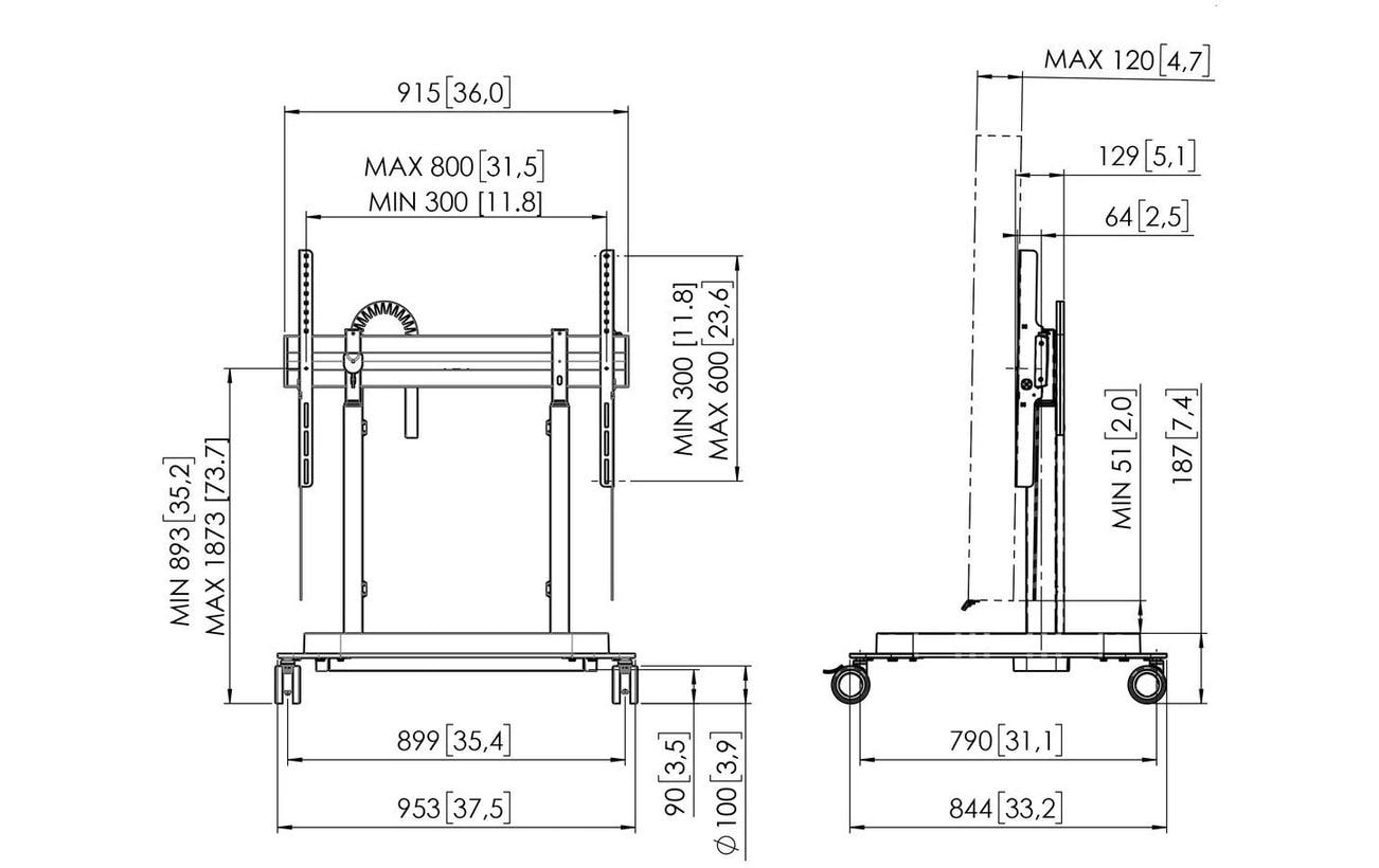 Vogel's Vogels PRO RISE5308B – Displayständer, höhenverstellbar, für 56", VESA 800×400, bis 120 kg, schwarz