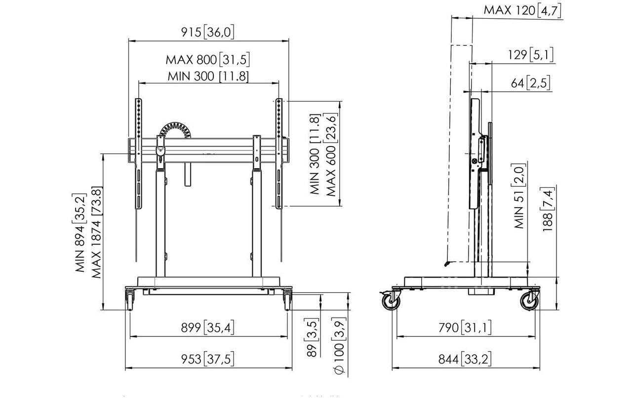 Vogel's Vogels PRO RISE5205B – Displayständer, höhenverstellbar, für 80", VESA 800×500, bis 120 kg, schwarz