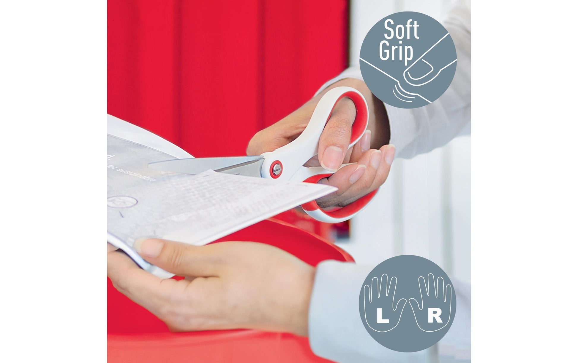 Leitz WOW Schere 20,5 cm, für Rechtshänder – Edelstahl, titanbeschichtet, ergonomischer Griff, Rot/Weiss