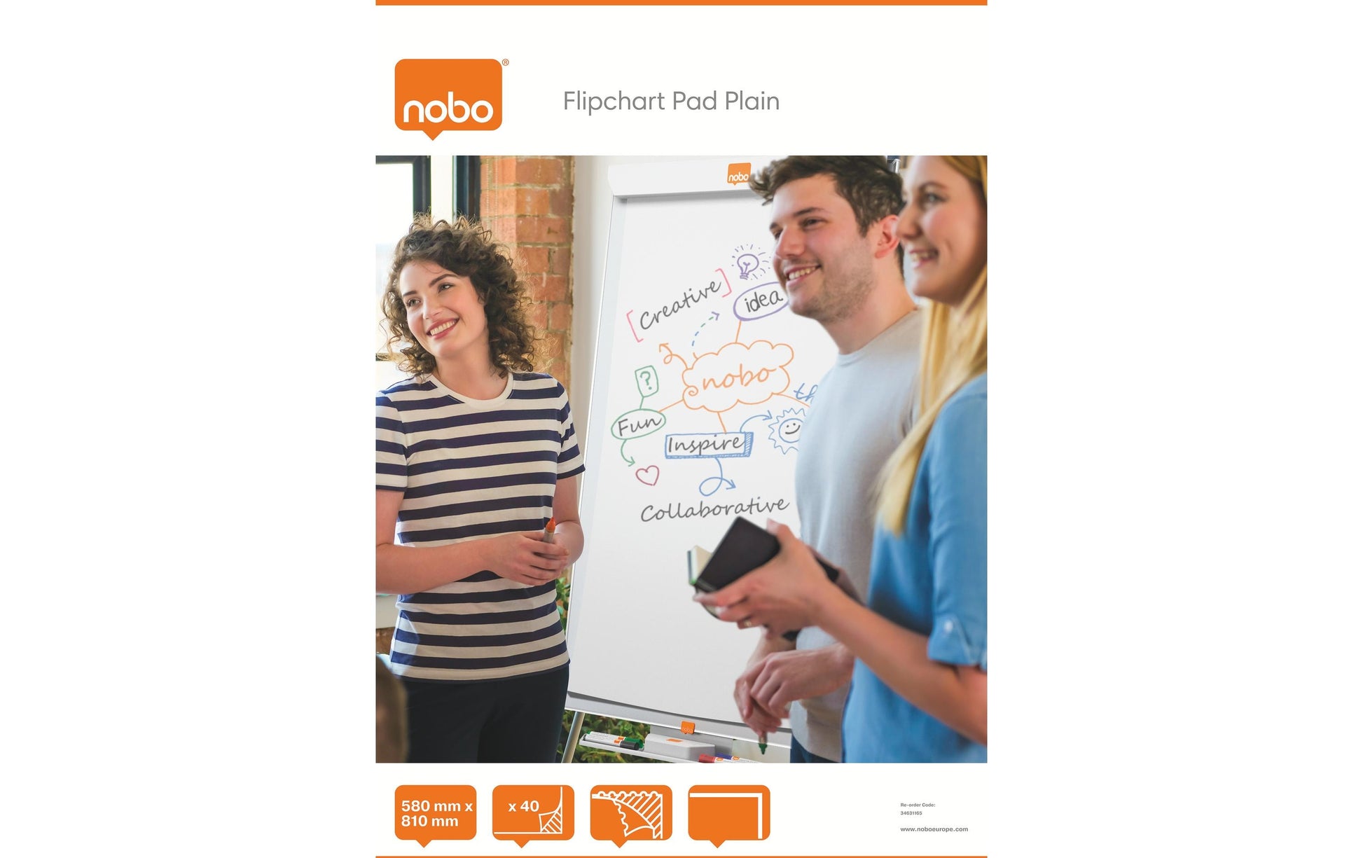 Nobo Flipchartblock blanko – 58 × 81 cm, 40 Blatt, 60 g/m²