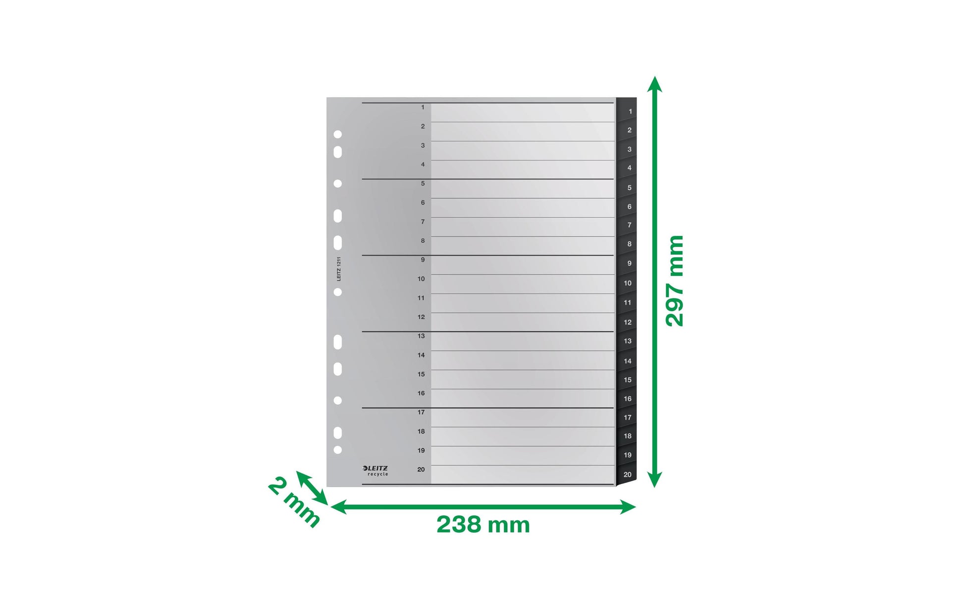 Leitz 12110000 Register – PP, schwarz, weiss, unbedruckt