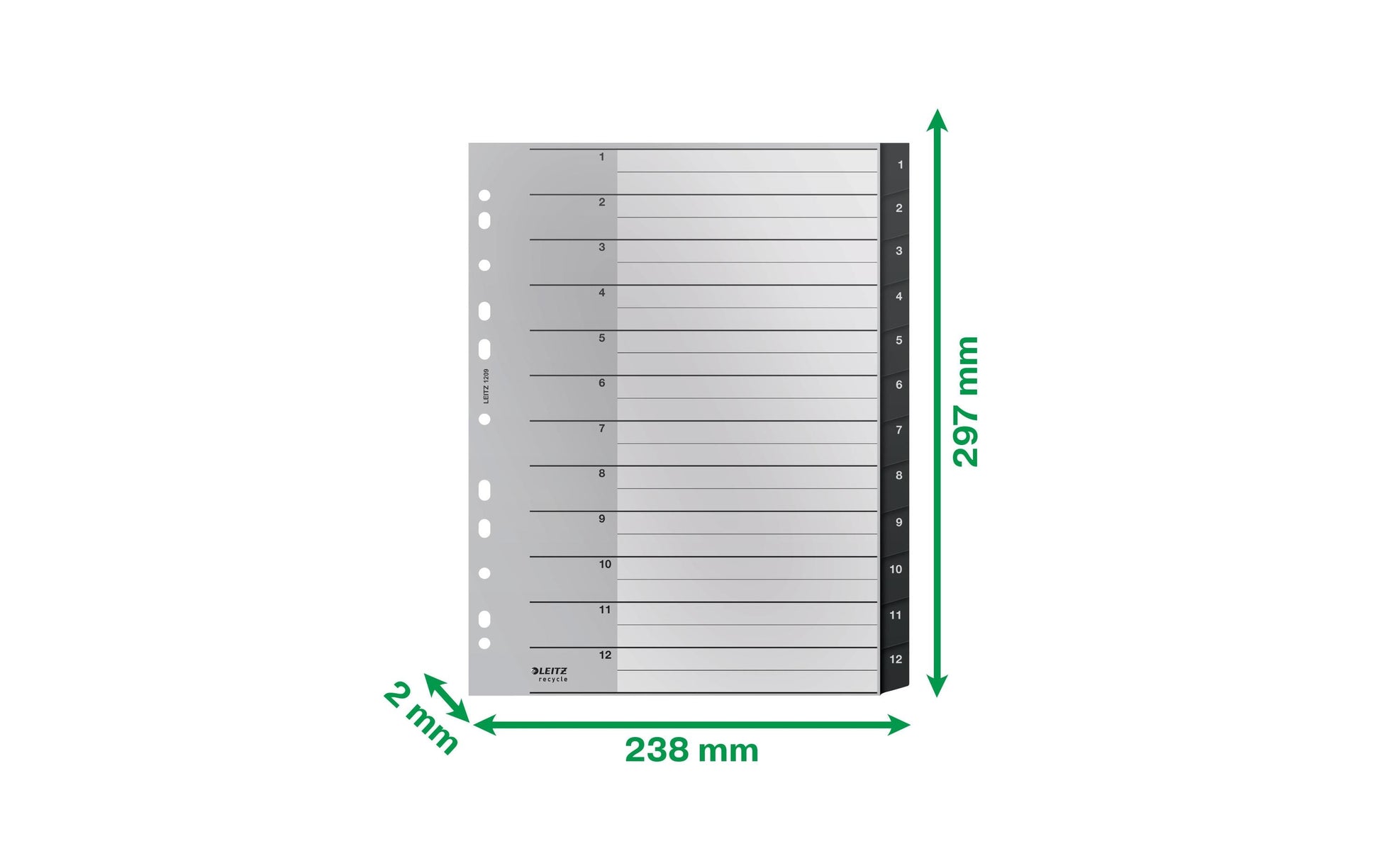 Leitz 12090000 Register – PP, schwarz, unbedruckt