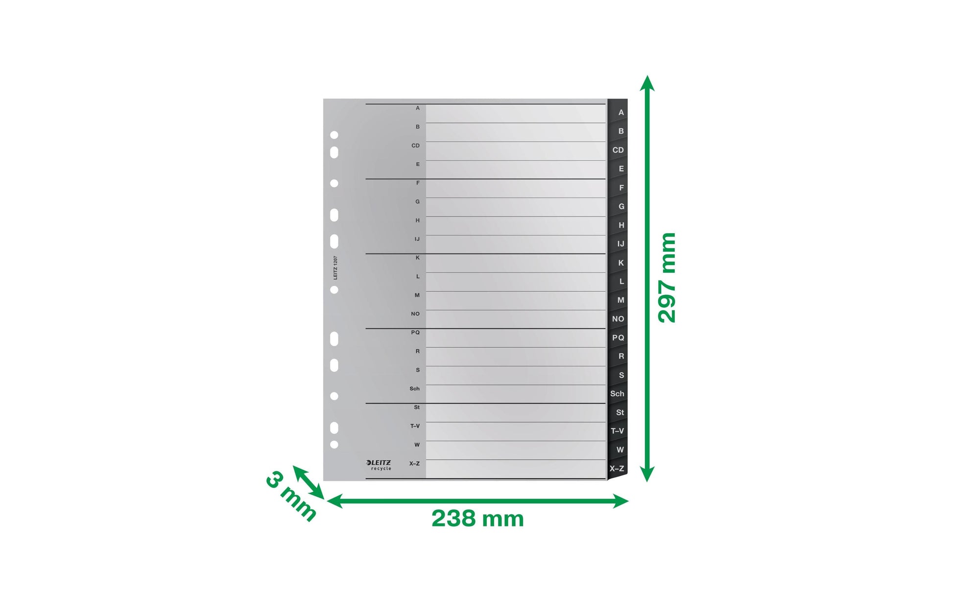 Leitz 12070000 Register – PP, schwarz, weiss, unbedruckt, leerer Registerindex