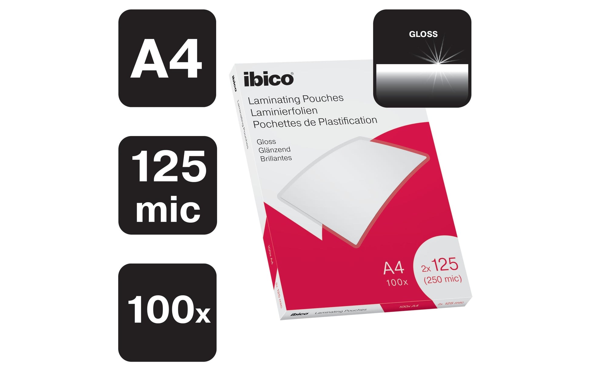 Ibico Laminierfolien A4, glänzend – 125 µm, 216 × 303 mm, 100 Stk.