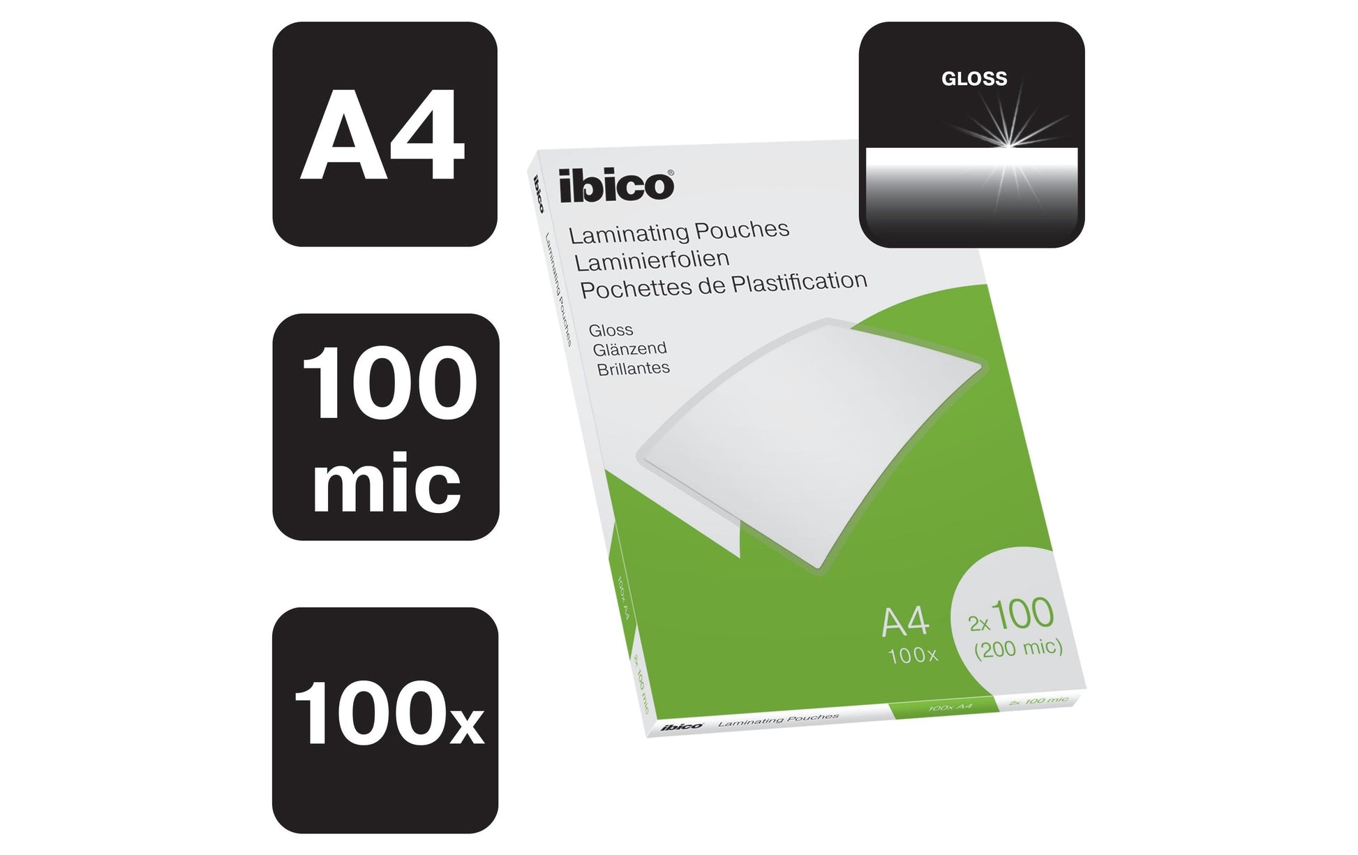 Ibico Laminierfolien A4, glänzend – 100 µm, 216 × 303 mm, 100 Stk.