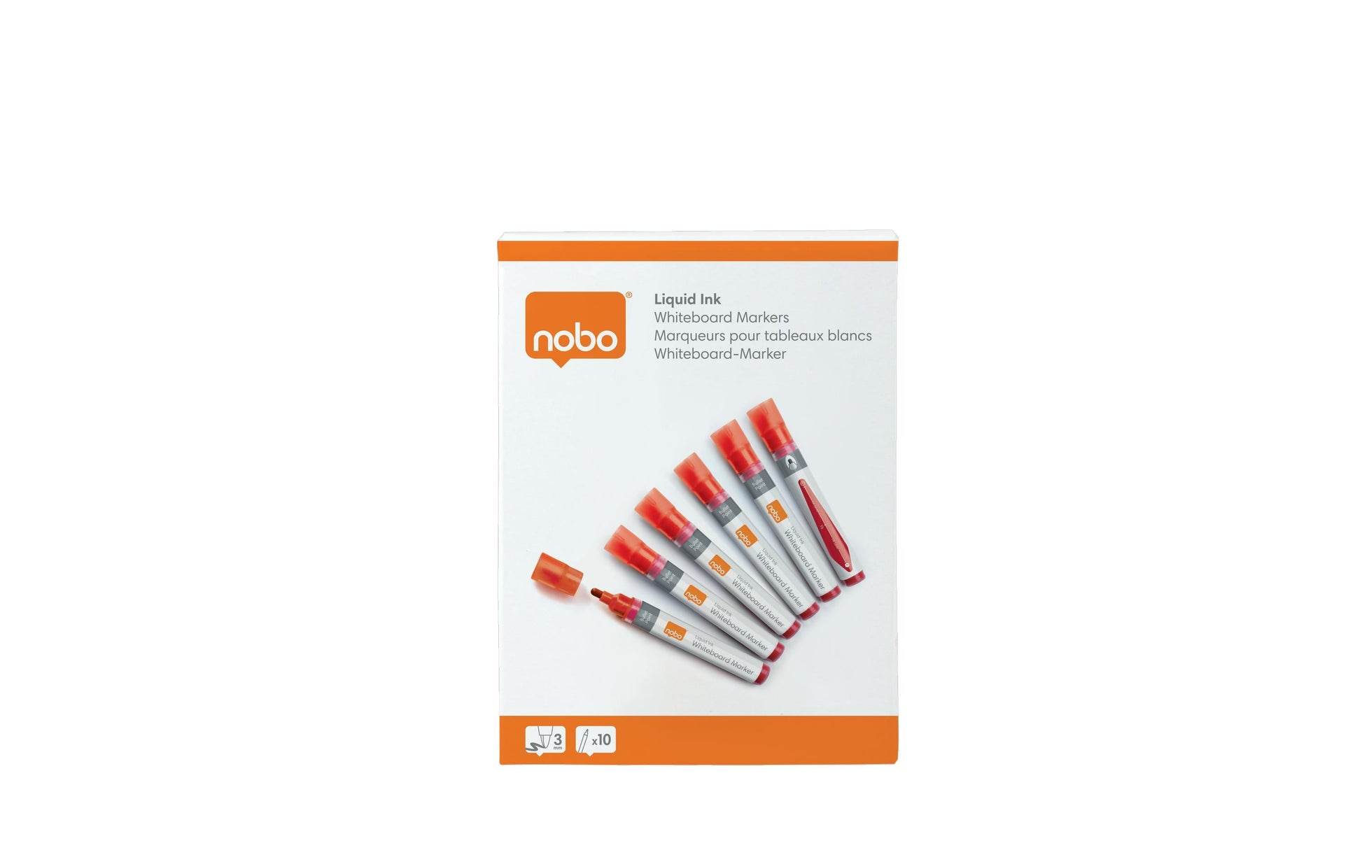 Nobo Board-Marker Flüssigtinte – Rundspitze 3 mm – Rot – 10er-Set – trocken abwischbar