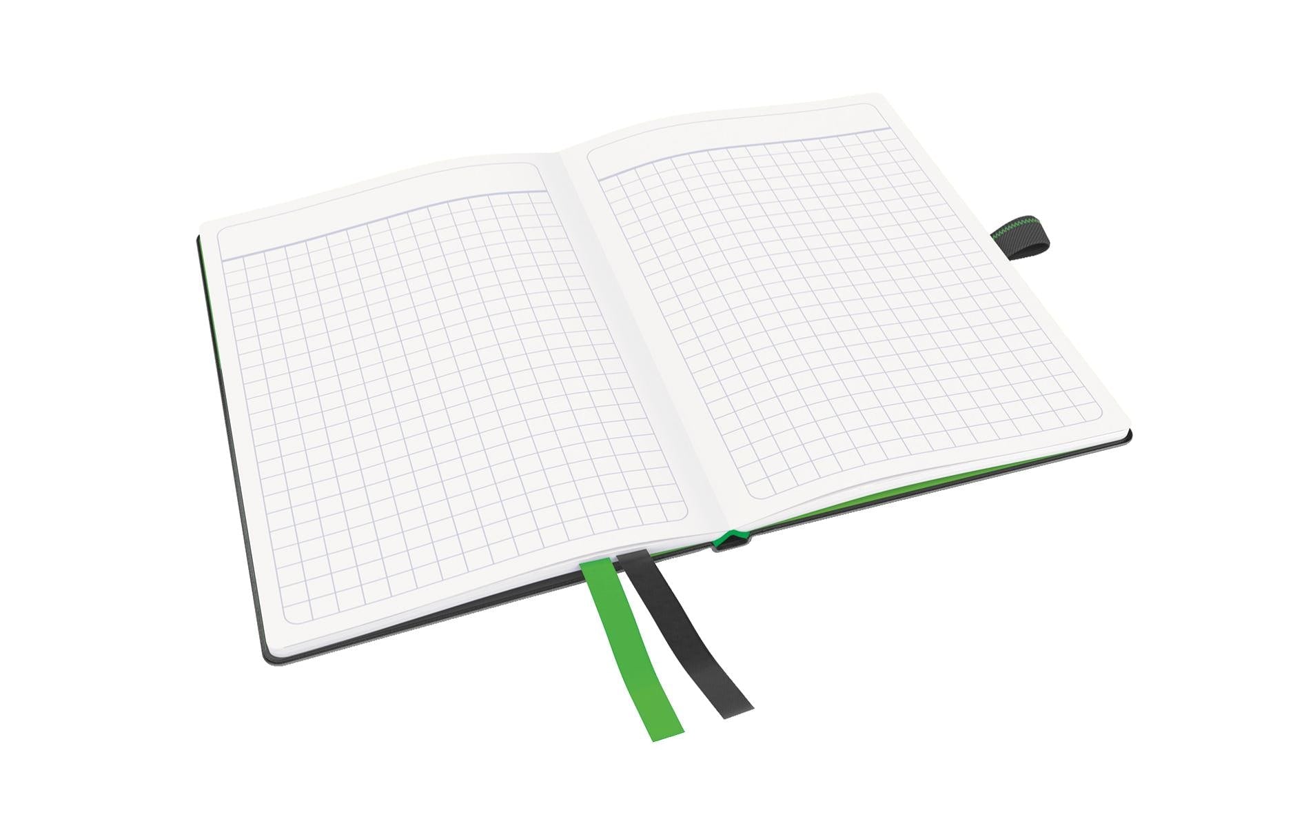 Leitz Notizbuch – A6 – kariert – 80 Seiten – 100 g/m² – Hardcover, Gummiband, Stiftschlaufe, schwarz, FSC