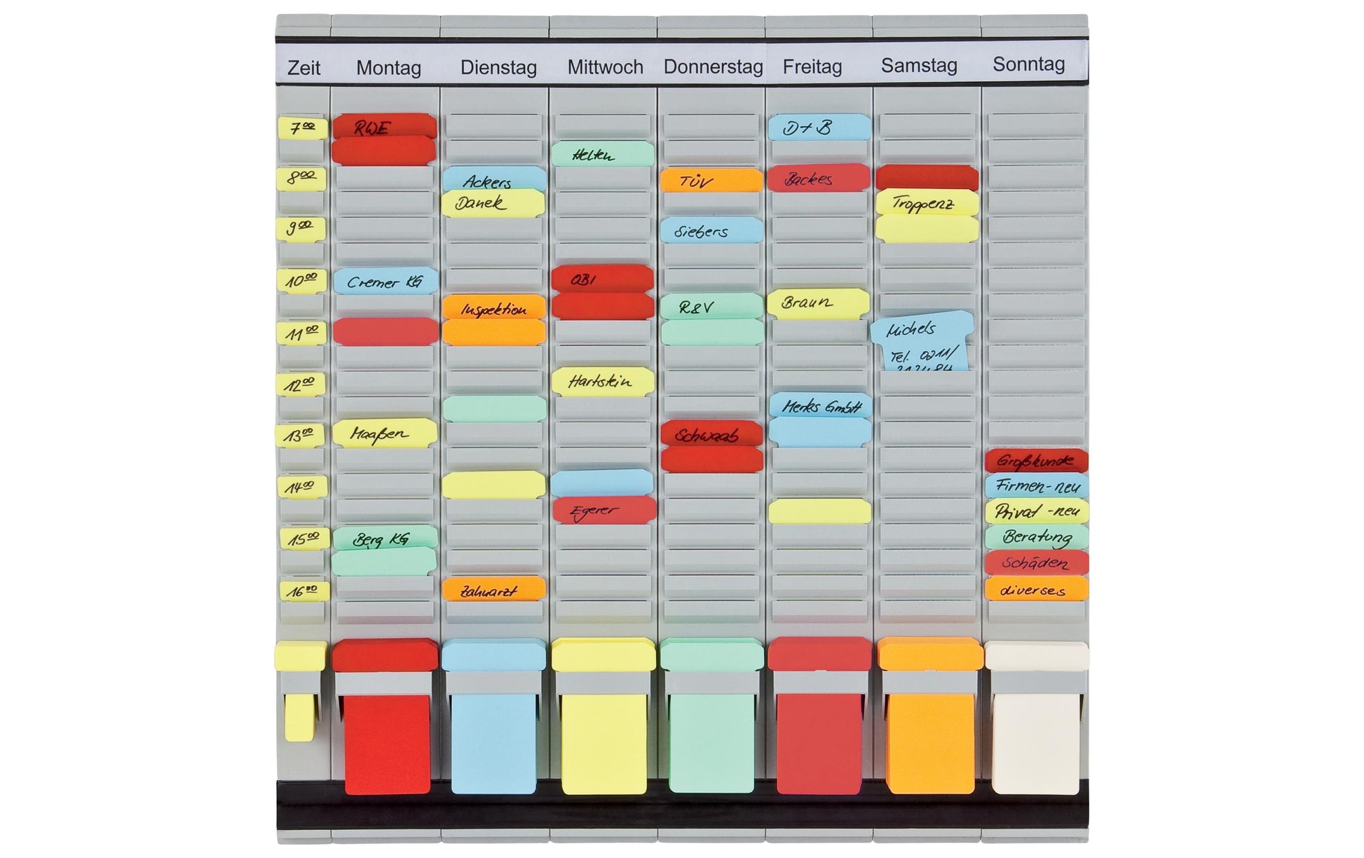 Franken Jahresplaner, T-Kartensystem, magnetisch, 7 × 20 – 47,4 × 49 cm, Grau