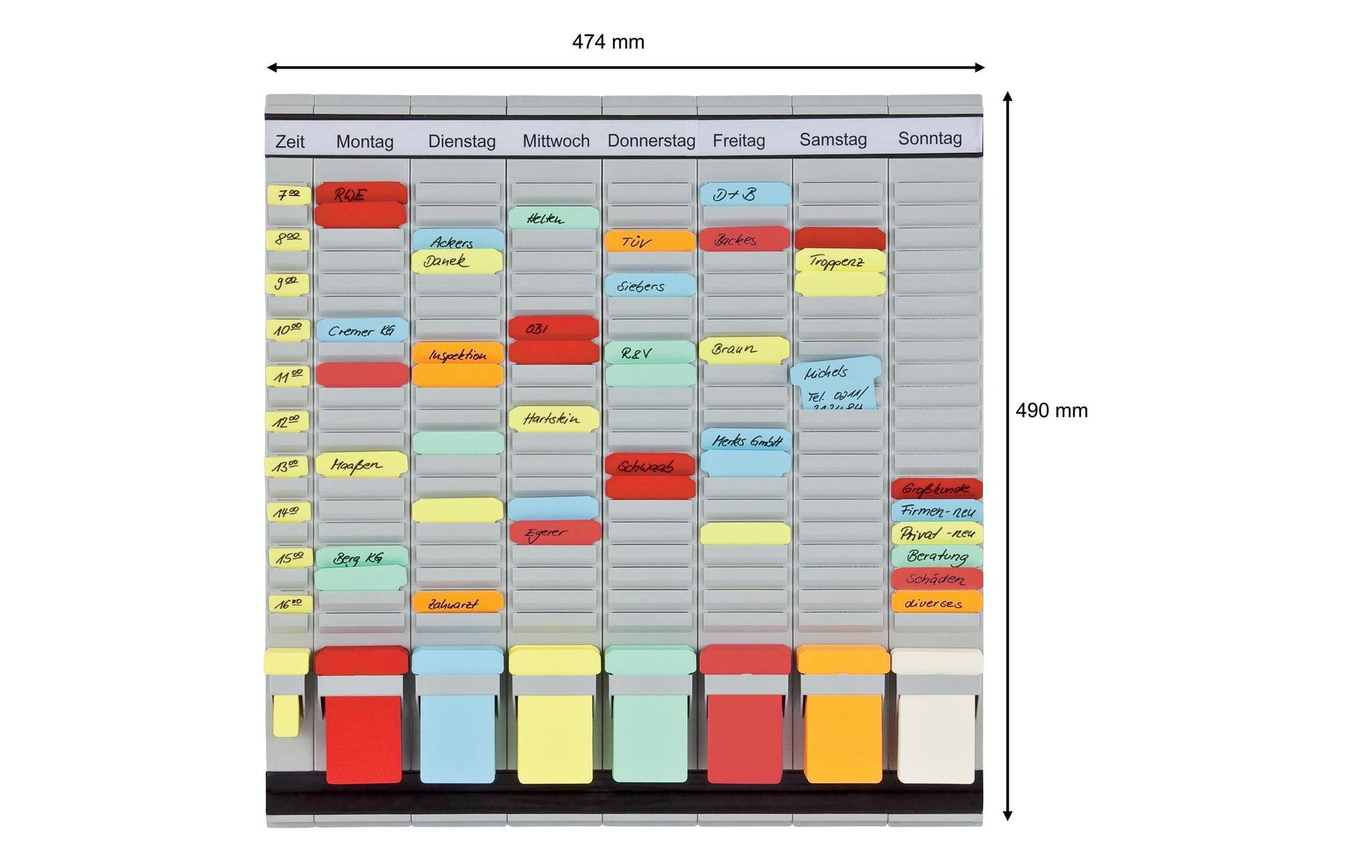 Franken Jahresplaner, T-Kartensystem, magnetisch, 7 × 20 – 47,4 × 49 cm, Grau