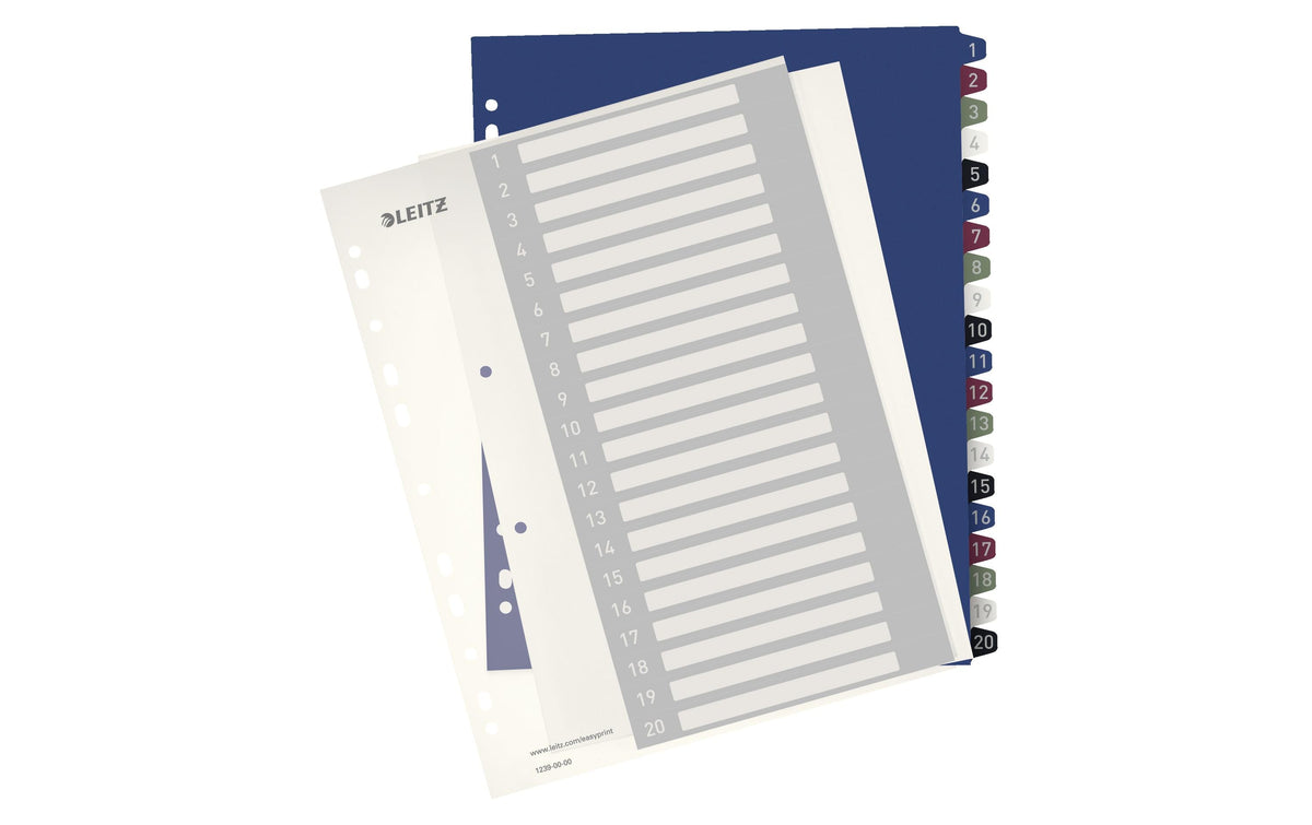 Leitz Style Register 24,5 cm breit – nummeriert 1–20, PP, mehrfarbig, PC-beschriftbar