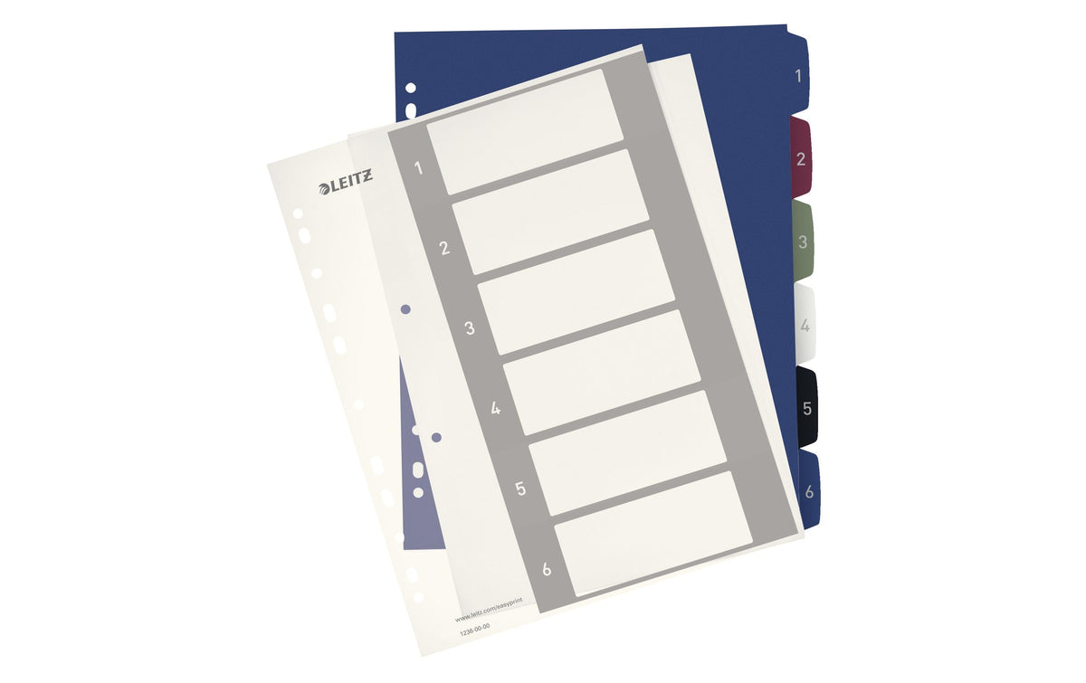 Leitz Register 24,5 cm – nummeriert 1–6, PP, mehrfarbig, PC-beschriftbar