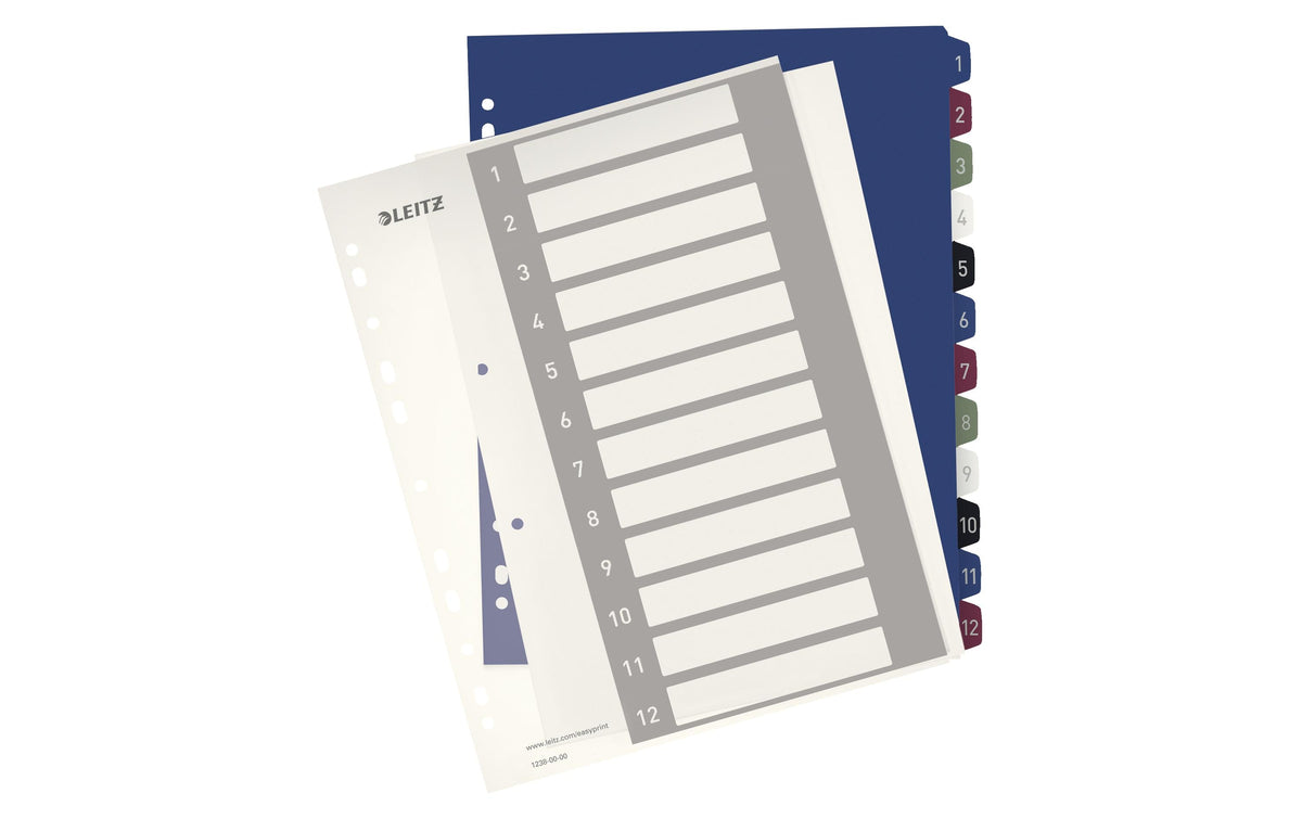 Leitz Style Register 24,5 cm – nummeriert 1–12, PP, mehrfarbig, PC-beschriftbar