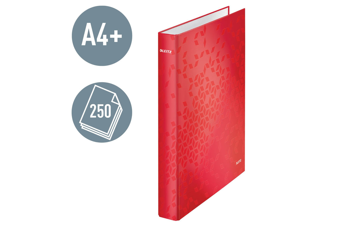 Leitz WOW Ringbuch – 2-D-Ring Ø 25 mm – für A4 – Rückenbreite 4 cm – Rot