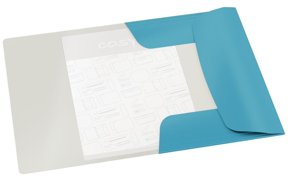 Leitz Cosy Eckspannermappe A4 – 3 Klappen, Gummiband, Karton, Blau, bis 150 Blatt