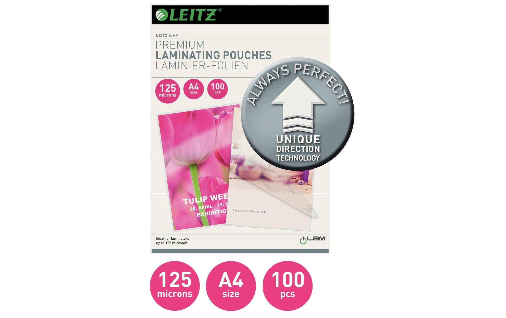 Leitz Laminierfolien A4, glänzend – 125 µm, 216 × 303 mm, 100 Stk.