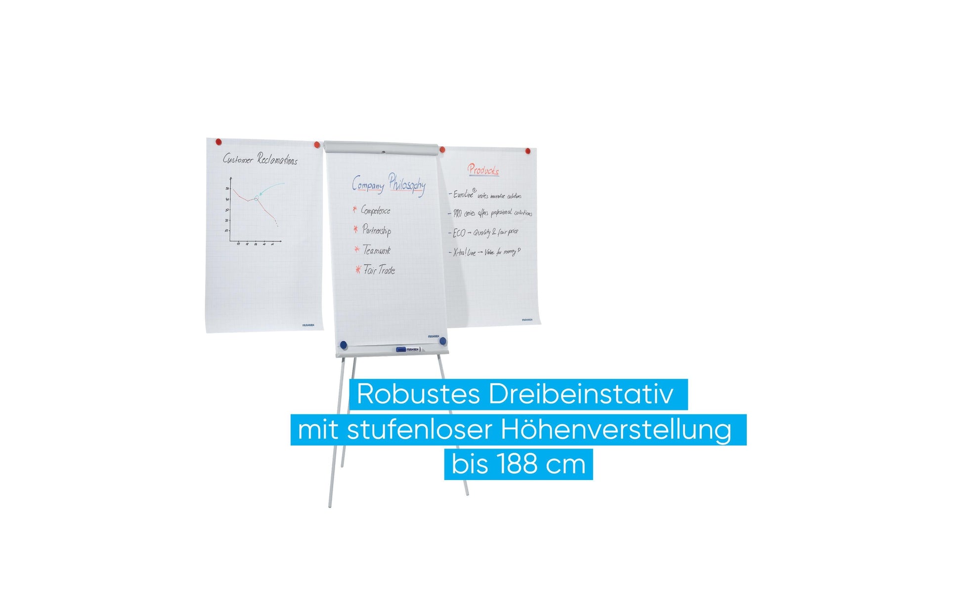 Franken Flipchart X-tra Line Standard Plus – 68 × 105 cm, grau, weiss, Kunststoff