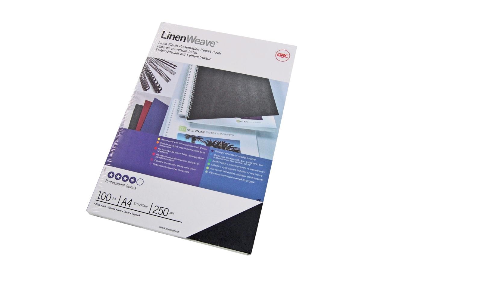 GBC LinenWeave Umschlagdeckel – A4 – 250 g/m², Leinenstruktur, matt, Karton, schwarz – 100 Stk.
