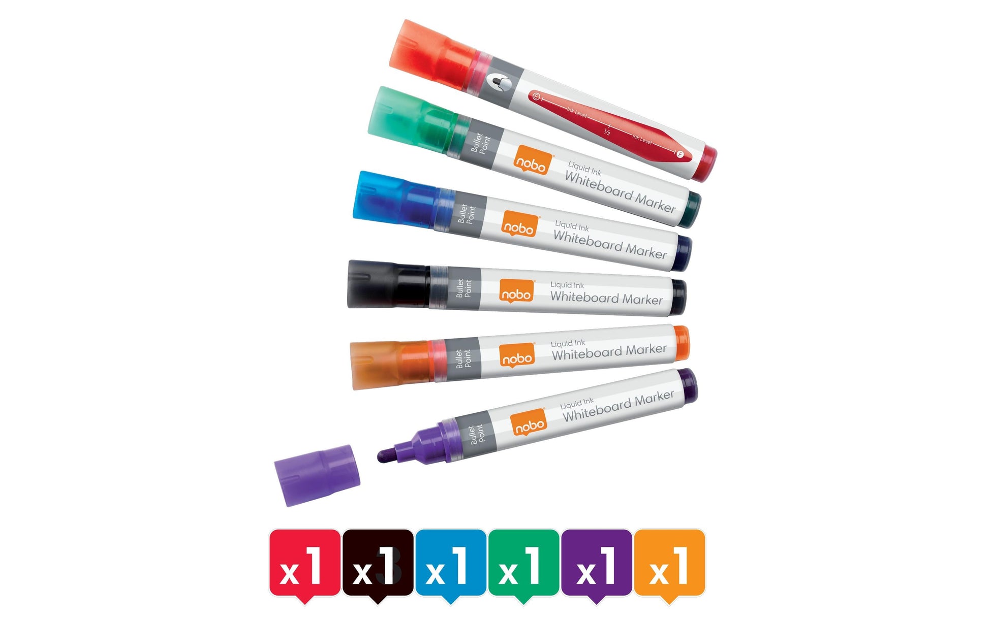 Nobo Board-Marker – Rundspitze 3 mm – Sortiert – 6er-Set – Trocken abwischbar
