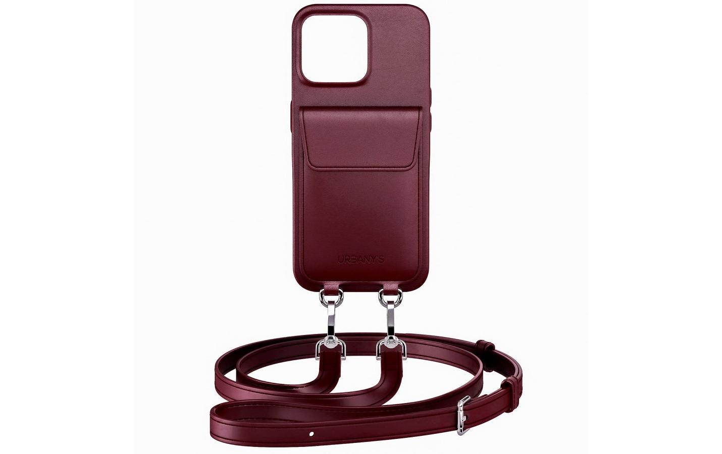 Urbany's Halskettenhülle – für Apple iPhone 16 Pro – Bordeaux – Recycling-Leder – mit Kartenfach