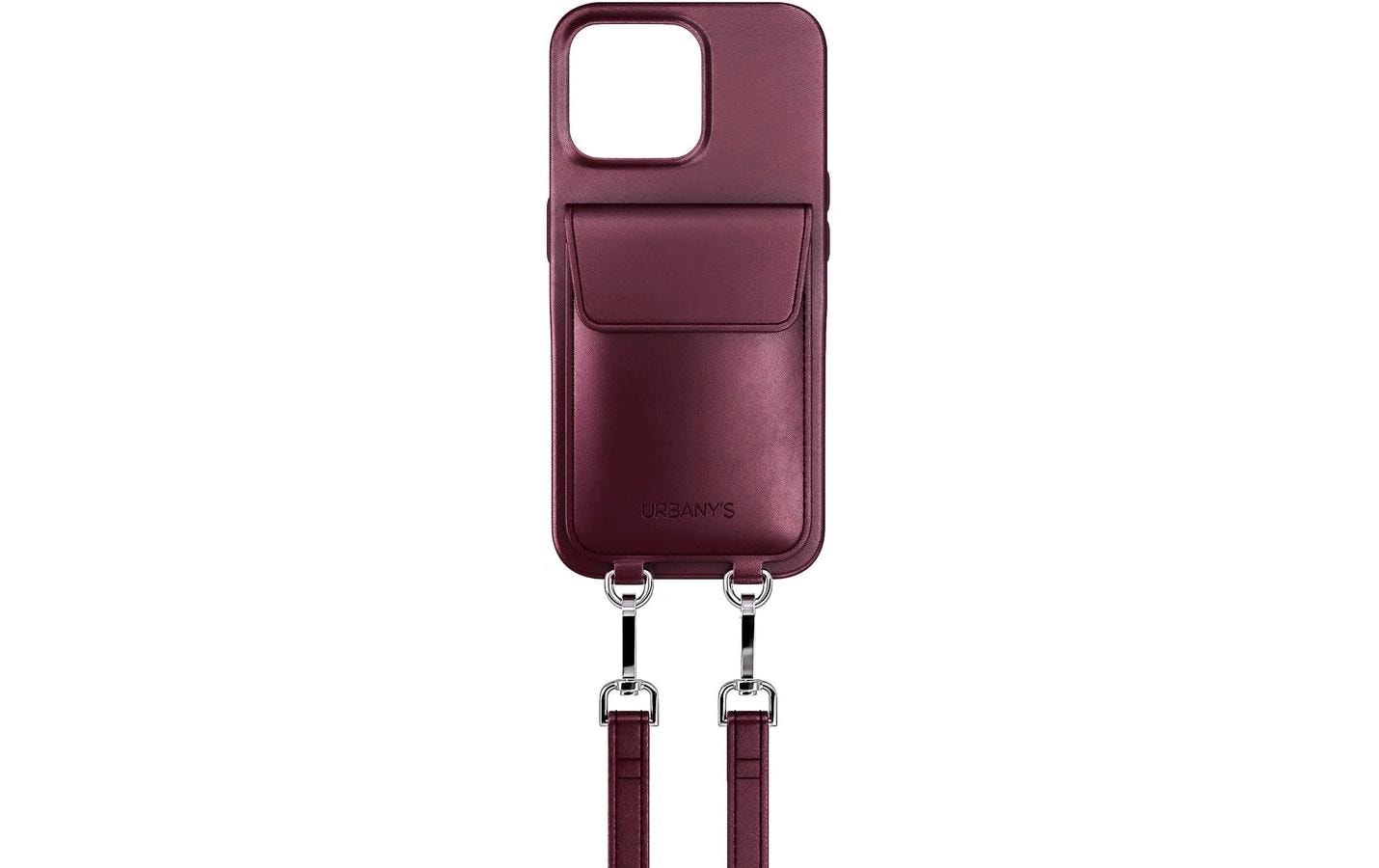 Urbany's Urbanys – Halskette-Hülle – für Apple iPhone 16 Pro Max – Bordeaux – Kunstleder – mit Kartenfach