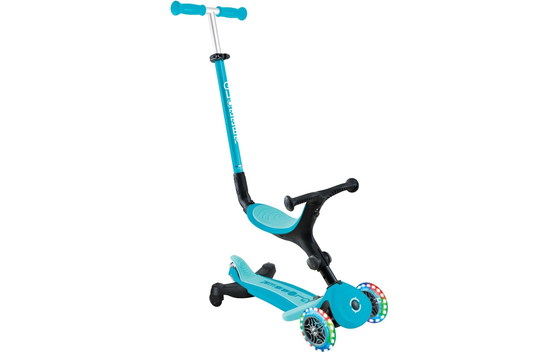 Globber GO UP Dreiradroller – 4 Räder, höhenverstellbar, faltbar – belastbar 20 kg – ab 1 Jahr – Aqua