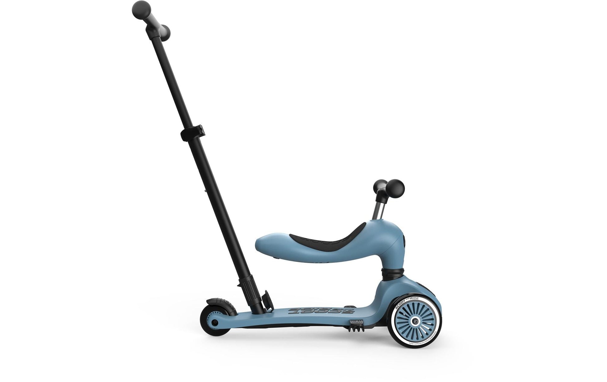 Scoot & Ride Dreirad – Lenker- und Sitzhöhe verstellbar, Fussbremse – ab 3 Jahren – belastbar 50 kg – grau/blau