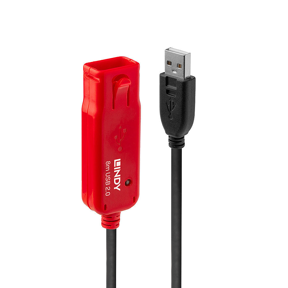 Lindy USB-Verlängerungskabel (Stecker auf Buchse) – USB 2.0 (480 Mbit/s) – 8 m – Aktiv – Schwarz
